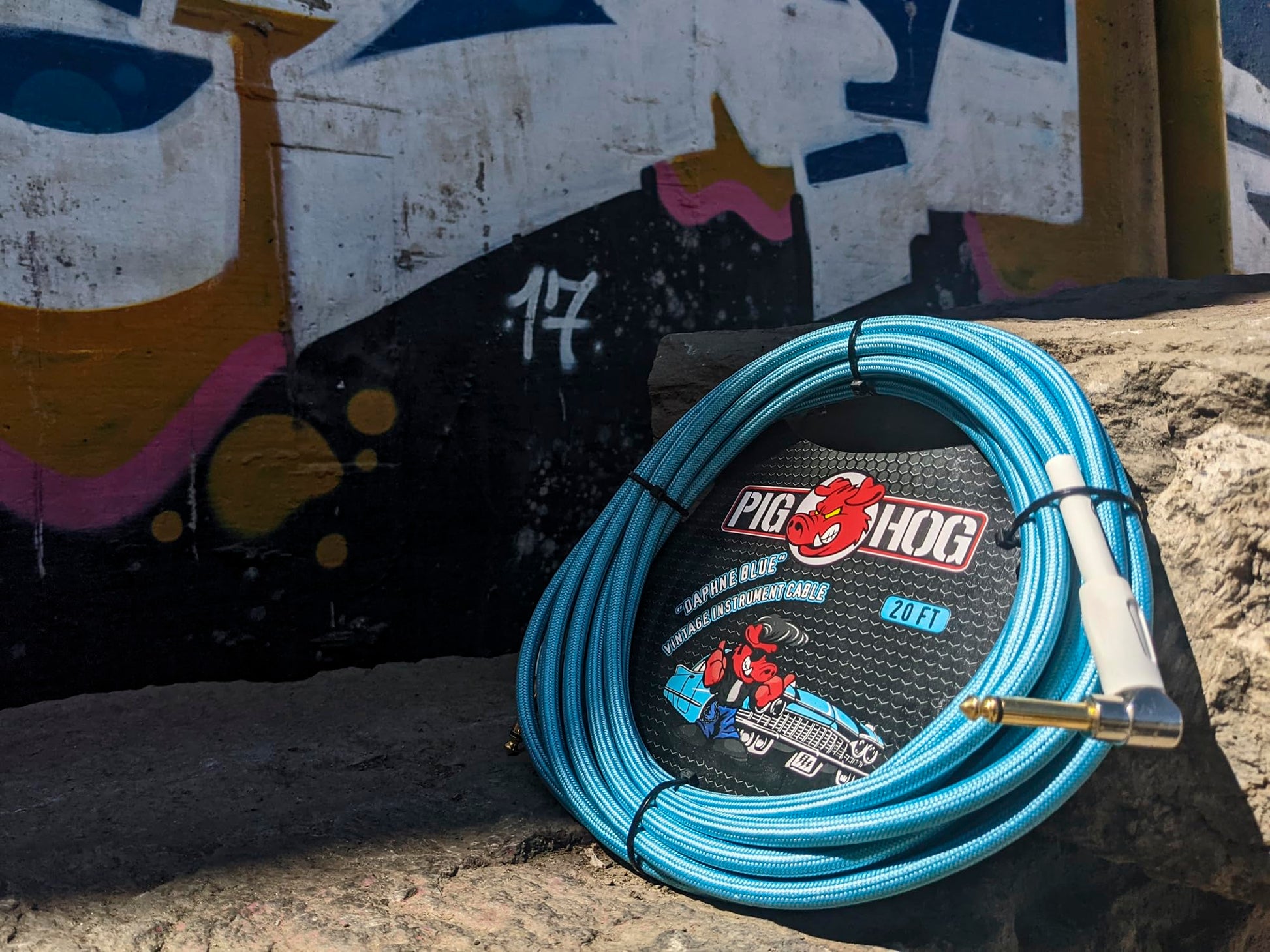 Cable para Guitarra Pig Hog Daphne Blue Right-Angle de 6 Metros