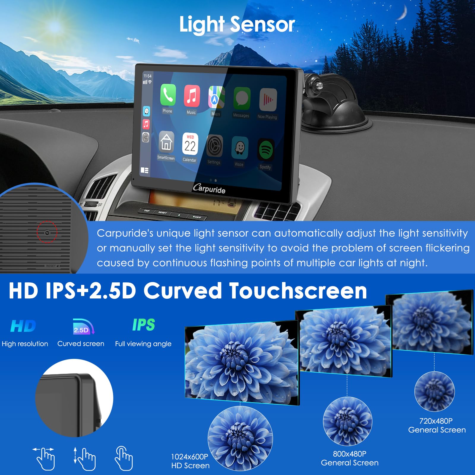 CARPURIDE 2025 - visualización de reproducción de coche de 9 pulgadas para coche, compatible con Apple CarPlay, Android Auto y Mirror Link - Audio Bluetooth, navegación, Siri, FM, AUX