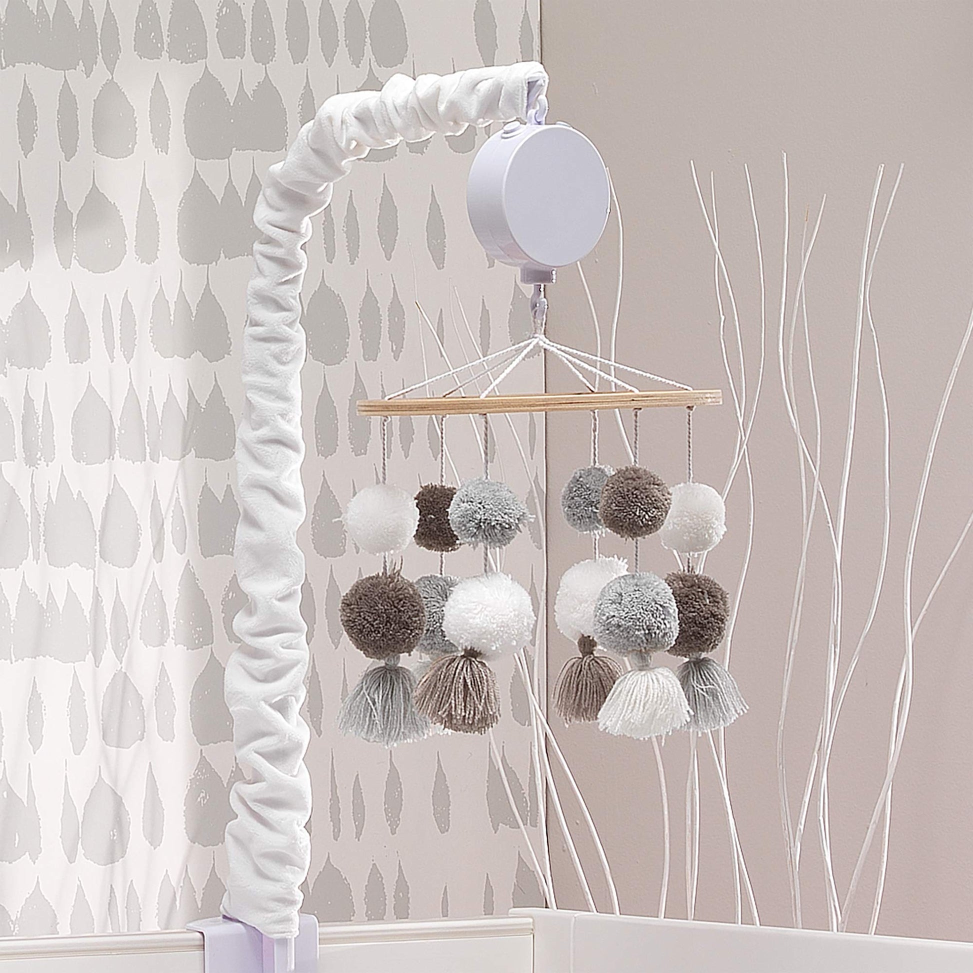 Lambs & Ivy Signature Pom Pom Musical Baby Cuna Móvil - Blanco/Gris