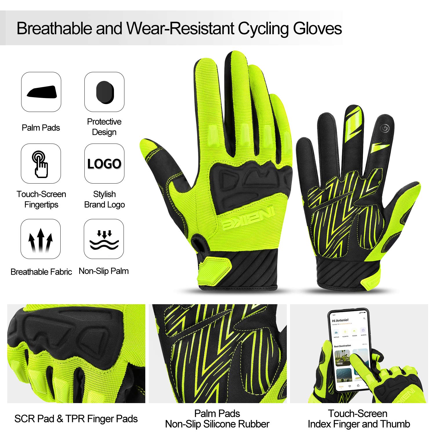 INBIKE - Guantes de bicicleta de montaña para hombre, protectores de nudillos, acolchados para hombre, transpirables, para MTB, motocross, carreras, Dirtbike