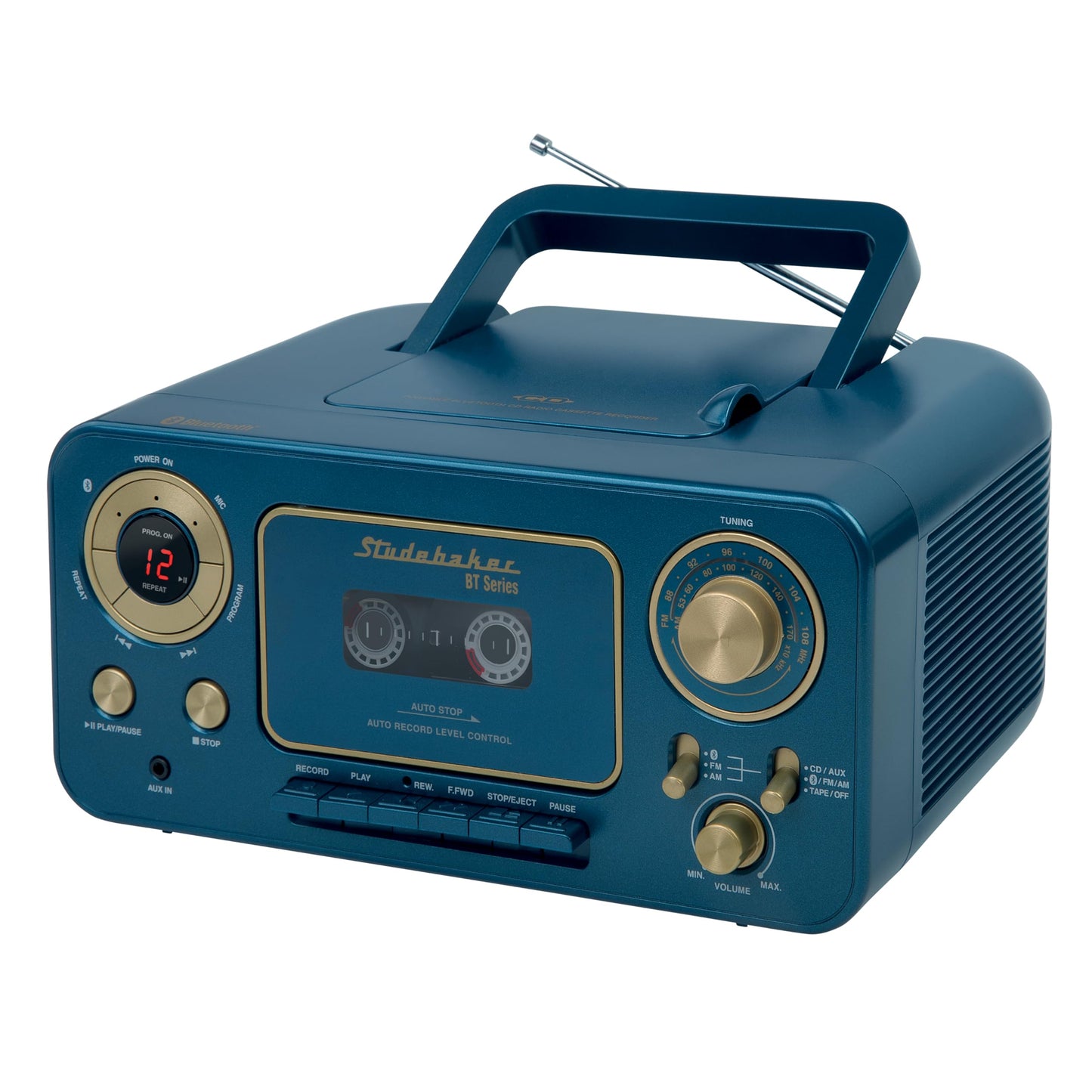 Reproductor de CD Estéreo Portátil Studebaker Azul con Bluetooth y Radio AM/FM