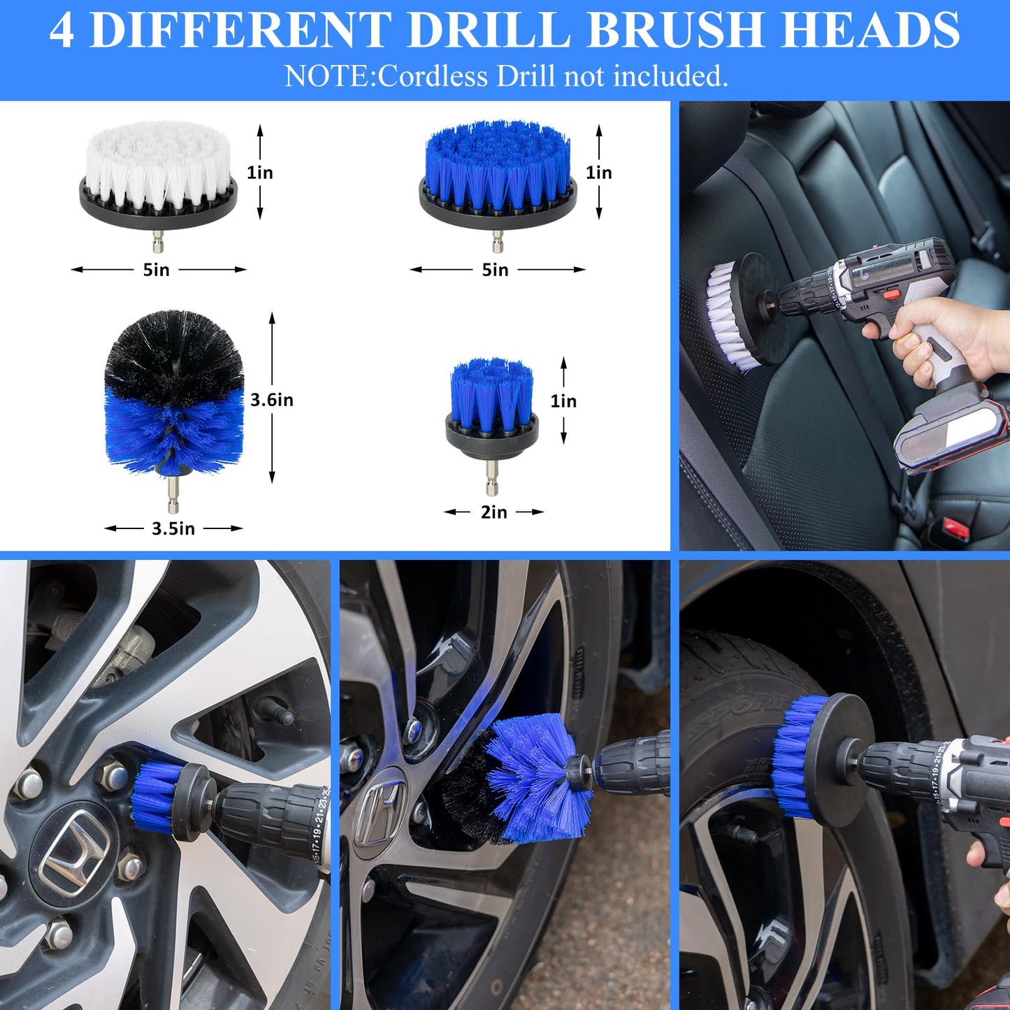 AUTODECO - Juego de 31 cepillos para detalles de coche, kit de detalles de coche, juego de cepillos de taladro para detalles automáticos, kit de herramientas de limpieza de lavado de automóviles para interiores, exteriores, ruedas, azul