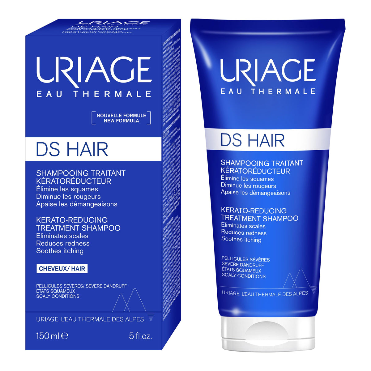 Uriage DS Hair Shampoo para la Caspa Severa con Ácido Láctico al 1.8% 150ml - Elimina las escamas, purifica, calma el picor y protege el cuero cabelludo. Deja el cabello brillante y de aspecto saludable - Espuma calmante, aroma fresco y floral - Sin jabón