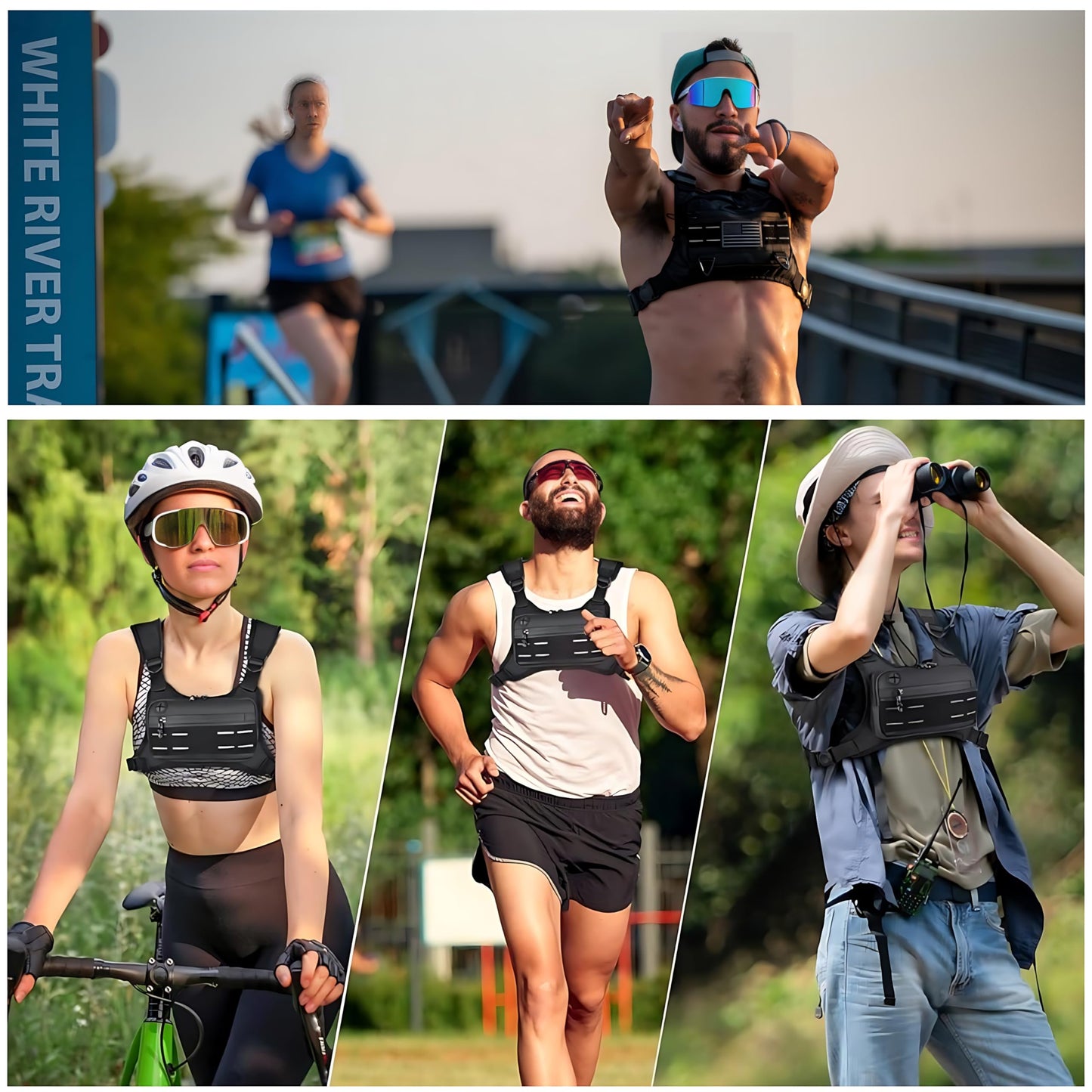 Bolsa de pecho para correr para hombre，Paquete de pecho para exterior impermeable ，Bolsa táctica para correr Multiusos y ligero con soporte para teléfono incorporado y espacio de almacenamiento