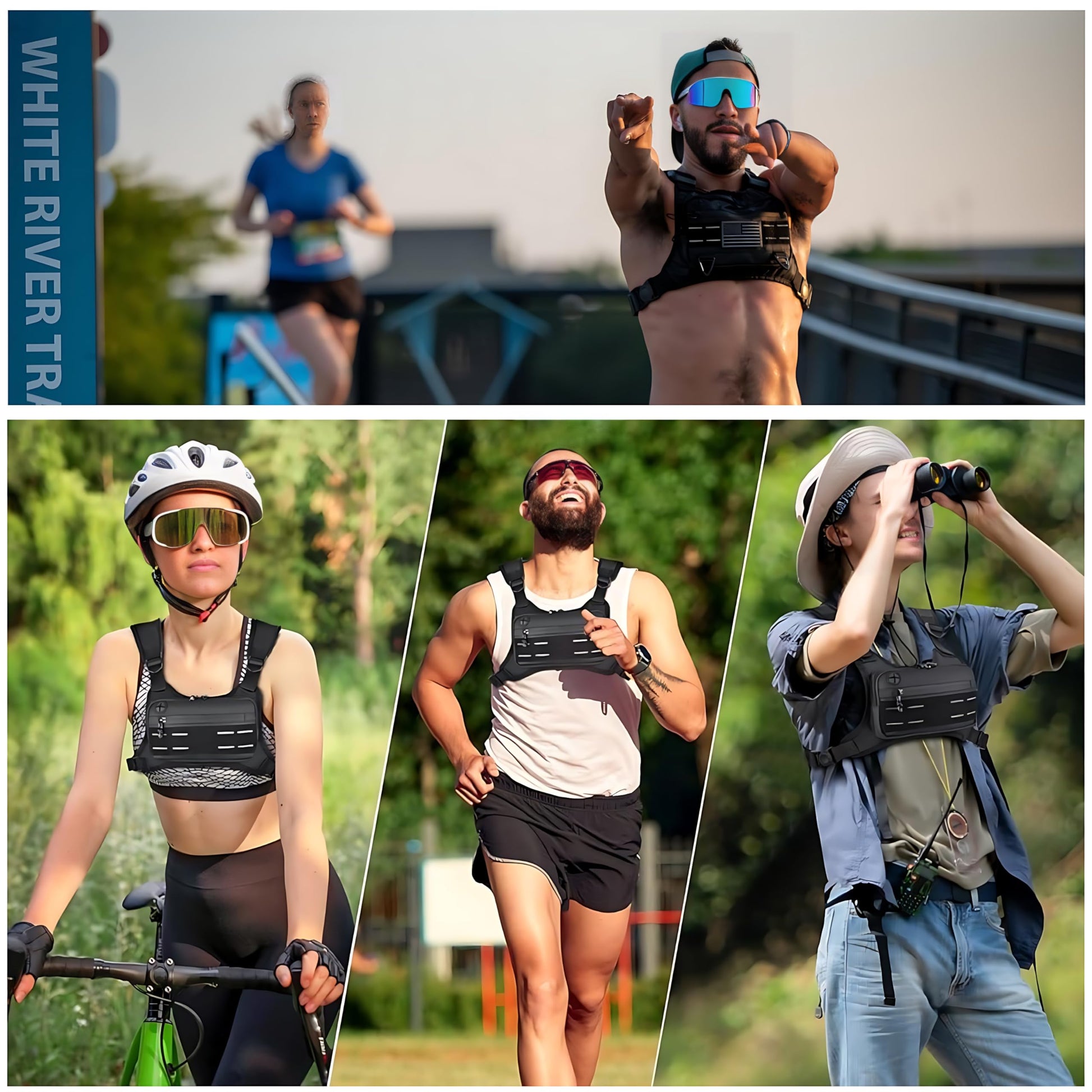 Bolsa de pecho para correr para hombre，Paquete de pecho para exterior impermeable ，Bolsa táctica para correr Multiusos y ligero con soporte para teléfono incorporado y espacio de almacenamiento