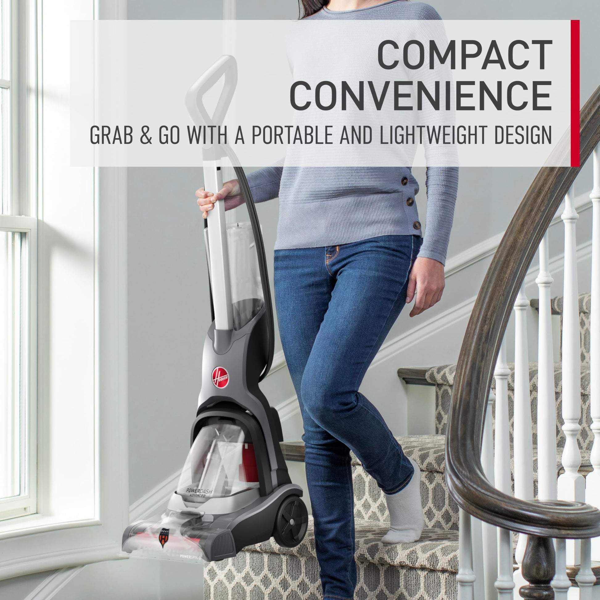 Hoover PowerDash - Máquina limpiadora de alfombras compacta avanzada para mascotas con limpieza por encima del piso, máquina ligera de champú para alfombras, combina con una solución limpiadora de