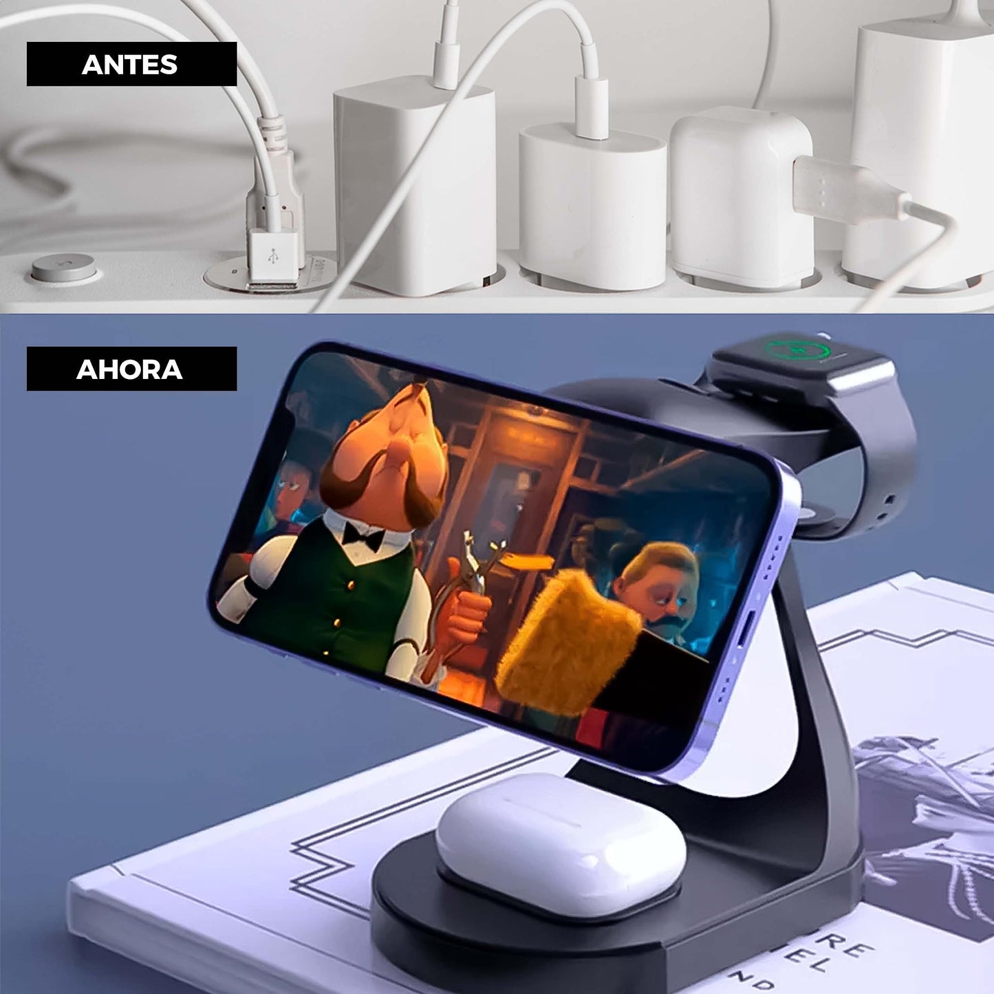 Klid Home Cargador Inalámbrico Magnético 4 en 1 con Lámpara LED – Base de Carga Rápida para Productos Apple – Estación Magsafe Compatible, Carga Segura y Ordenada