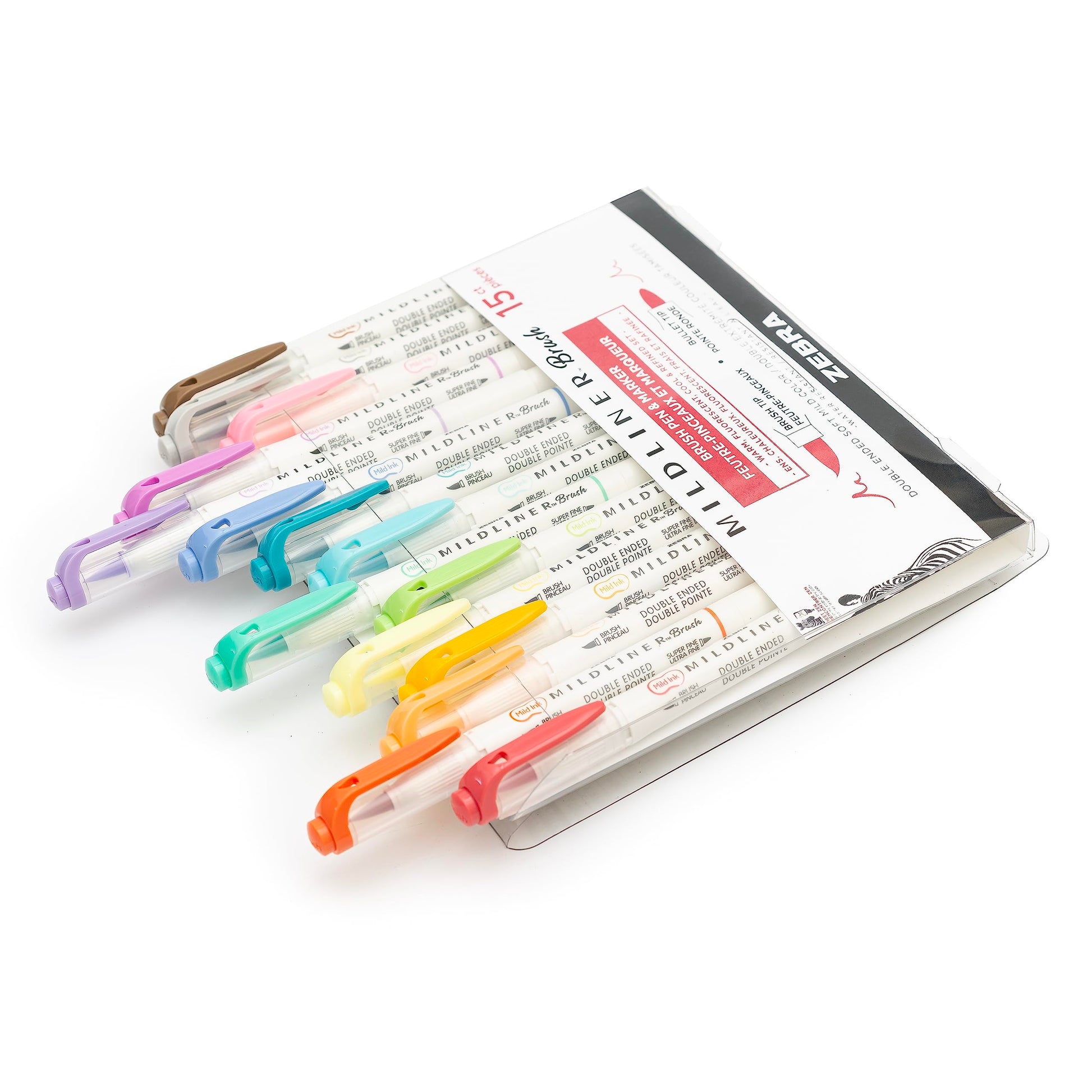 Zebra - Mildliner Brush Pincel De Punta Fina Y Pincel/Plumon Colores Variados 15 Piezas México