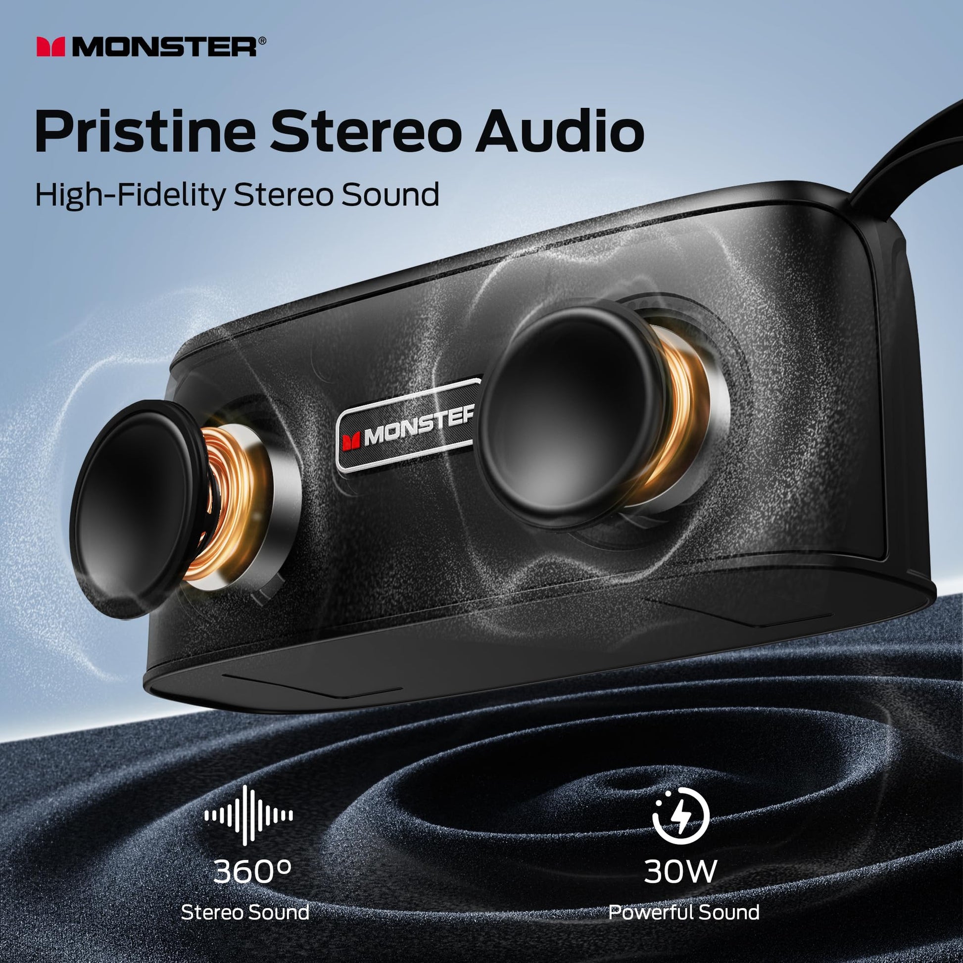 Monster Shock - Altavoz Bluetooth portátil, altavoz inalámbrico verdadero, sonido estéreo de 30 W, IPX6 impermeable
