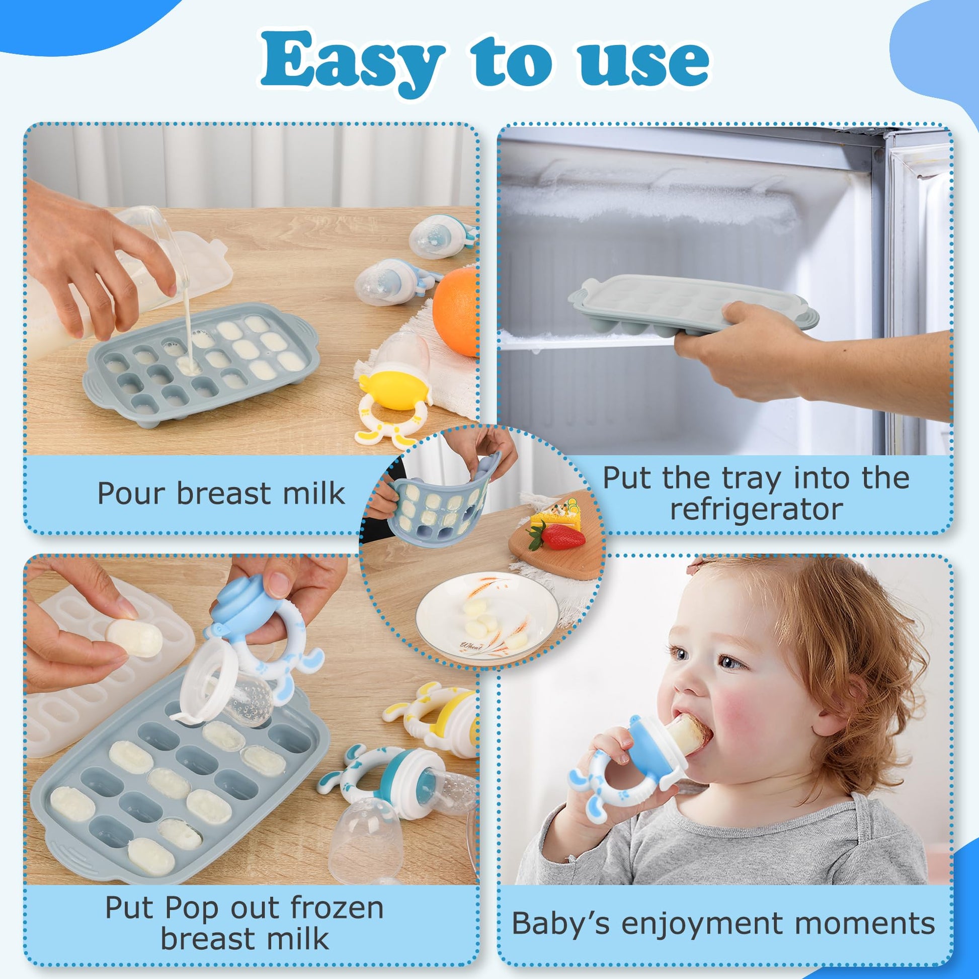 Food Feeder Baby Fresh Fruit Feeder (3 Pcs) with Silicone Pacifiers(3 Pcs), Pacifier Clip(1 Pc), First Training Baby and Toddler Spoon and Fork Set for Baby-Led Weaning-Anti-Choke(6 Pcs)