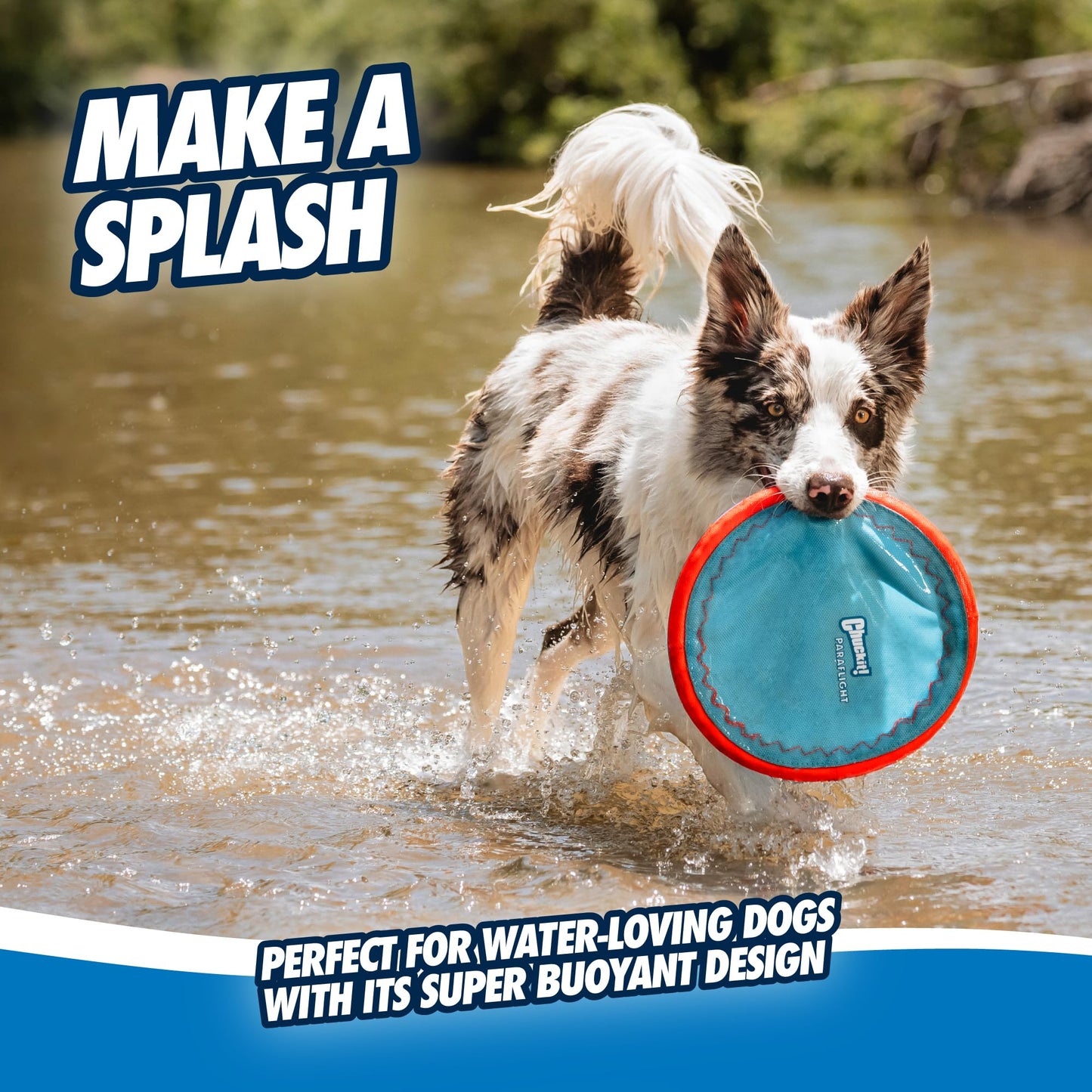 Chuckit! Paraflight Flyer - Juguete de Frisbee para Perro Flota en el Agua; Suave con los Dientes y Las encías del Perro; Brilla en la Oscuridad; Grande