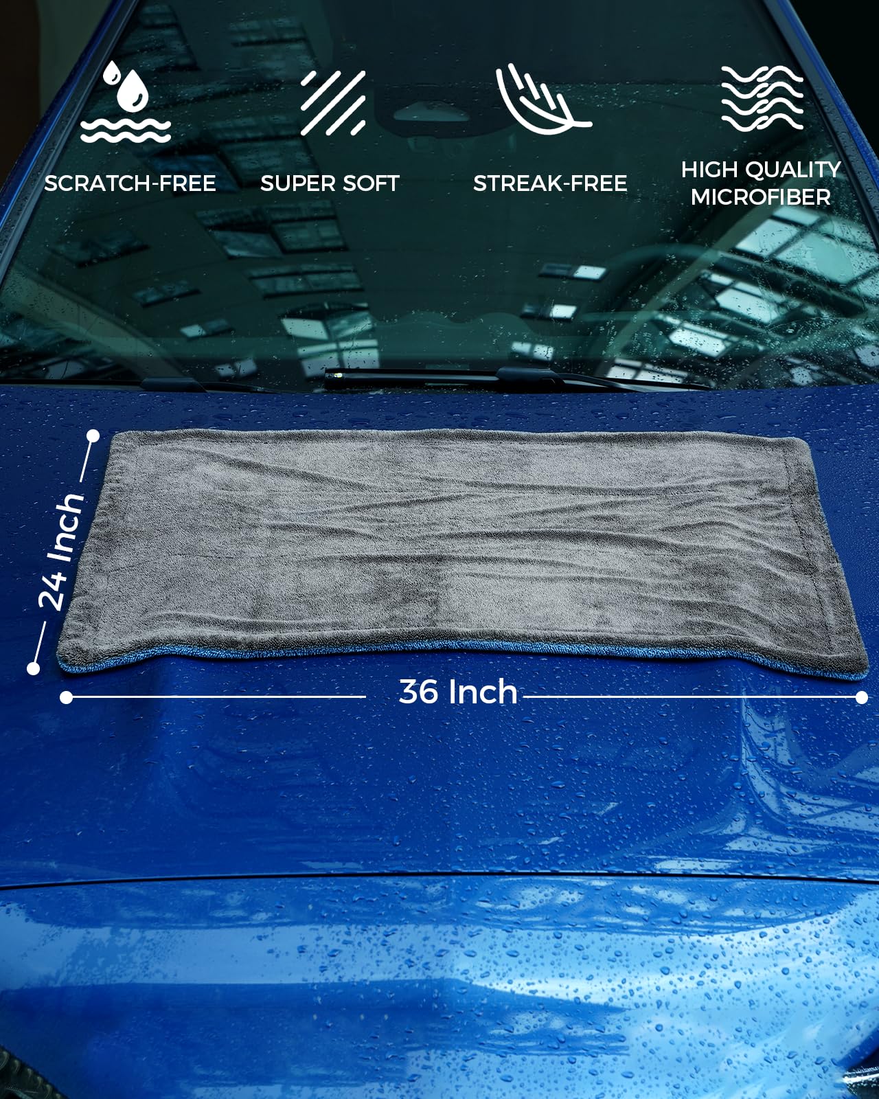 Toallas de Microfibra Raybao Azul Gris Súper Absorbentes Extra Grandes sin Rayas ni Pelusas para Coches