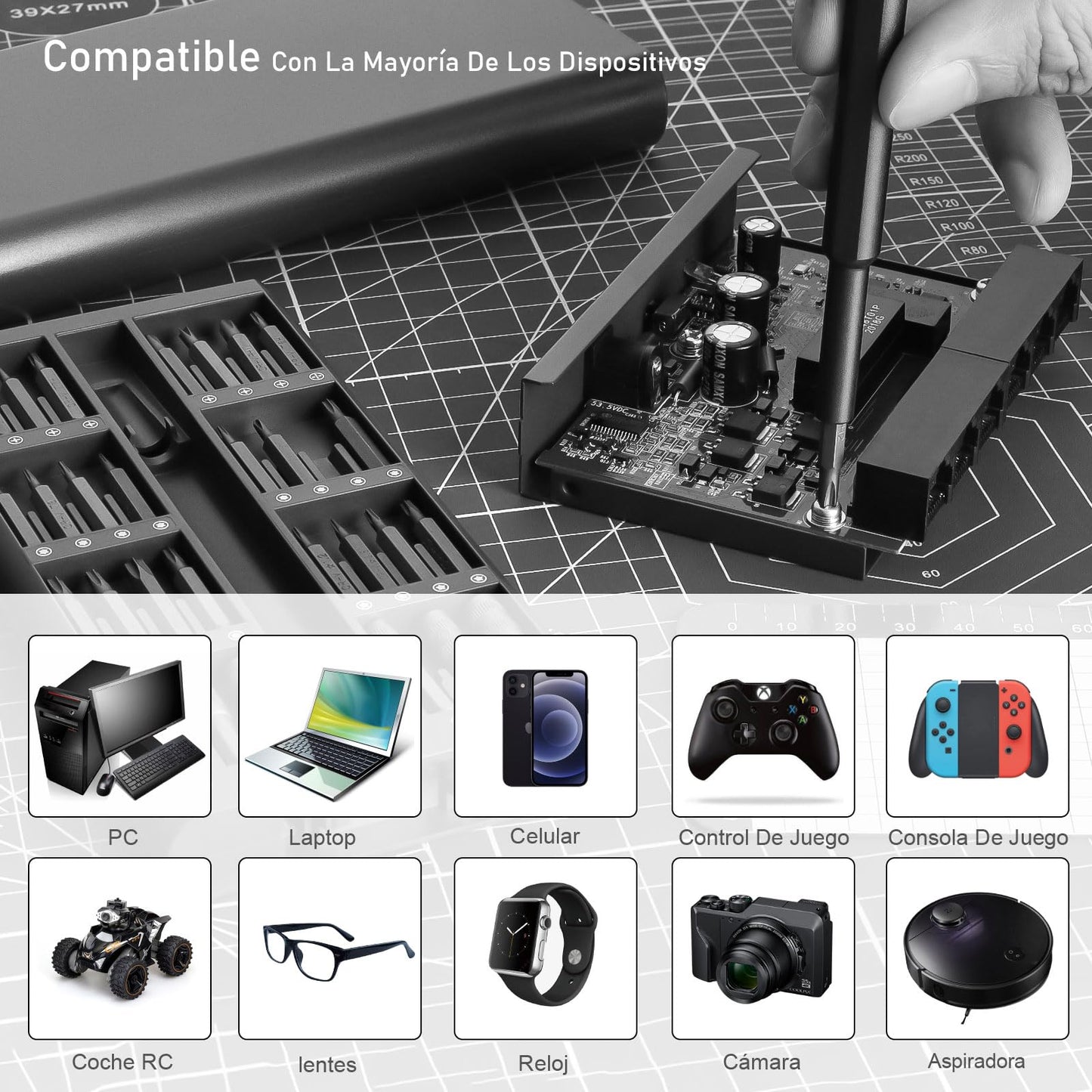 KIROGILY Juego de Desarmadores 64 en 1, Kit de Desarmadores para PC, Destornilladores de Precisión para Electrónica, Computadora, PC, Laptop, MacBook, Celular, iPhone, Nintendo Switch, Xbox, PS4, PS5