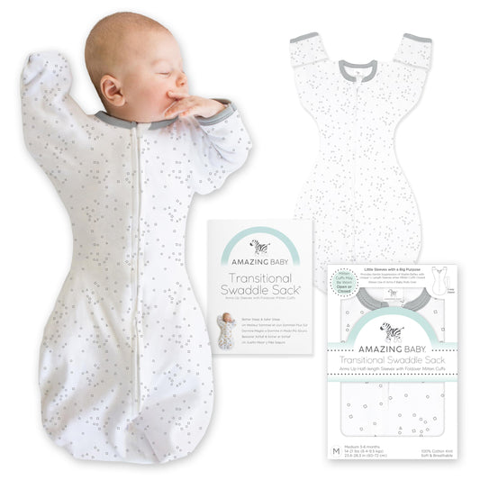 Amazing Baby Transitional Swaddle Sack with Arms Up Mitten Cuffs, Confetti, Sterling, Medium, 3-6 Months (Parents’ Picks Award Winner)