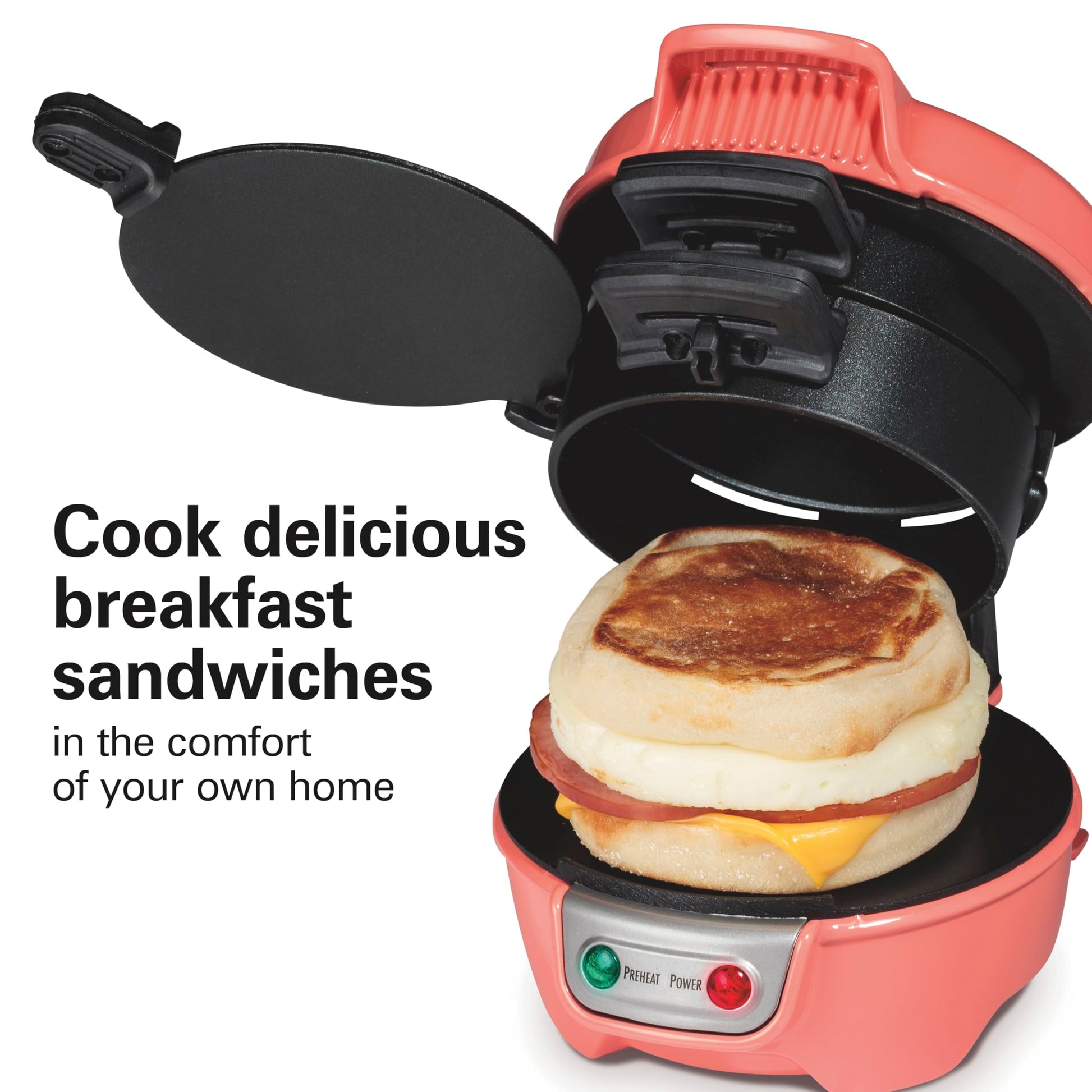 Hamilton Beach - Sandwichera de desayuno con anillo para cocinar huevos, ingredientes personalizados, perfecto para magdalenas inglesas, cruasanes, mini gofres, regalo perfecto de elefante blanco,