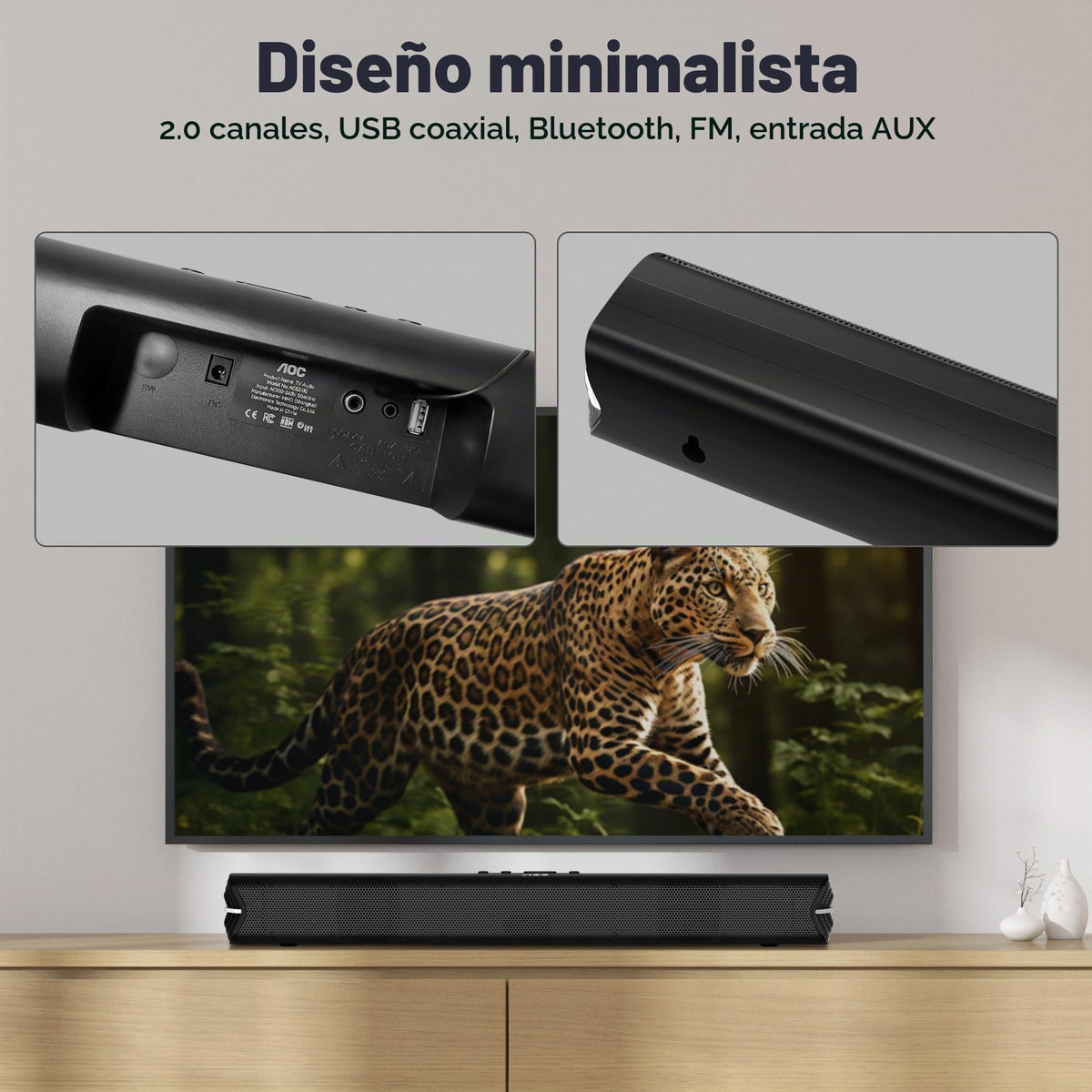 Barra de Sonido AOC ACS2410 Negro Bocina Bluetooth 30W Powerful Sound