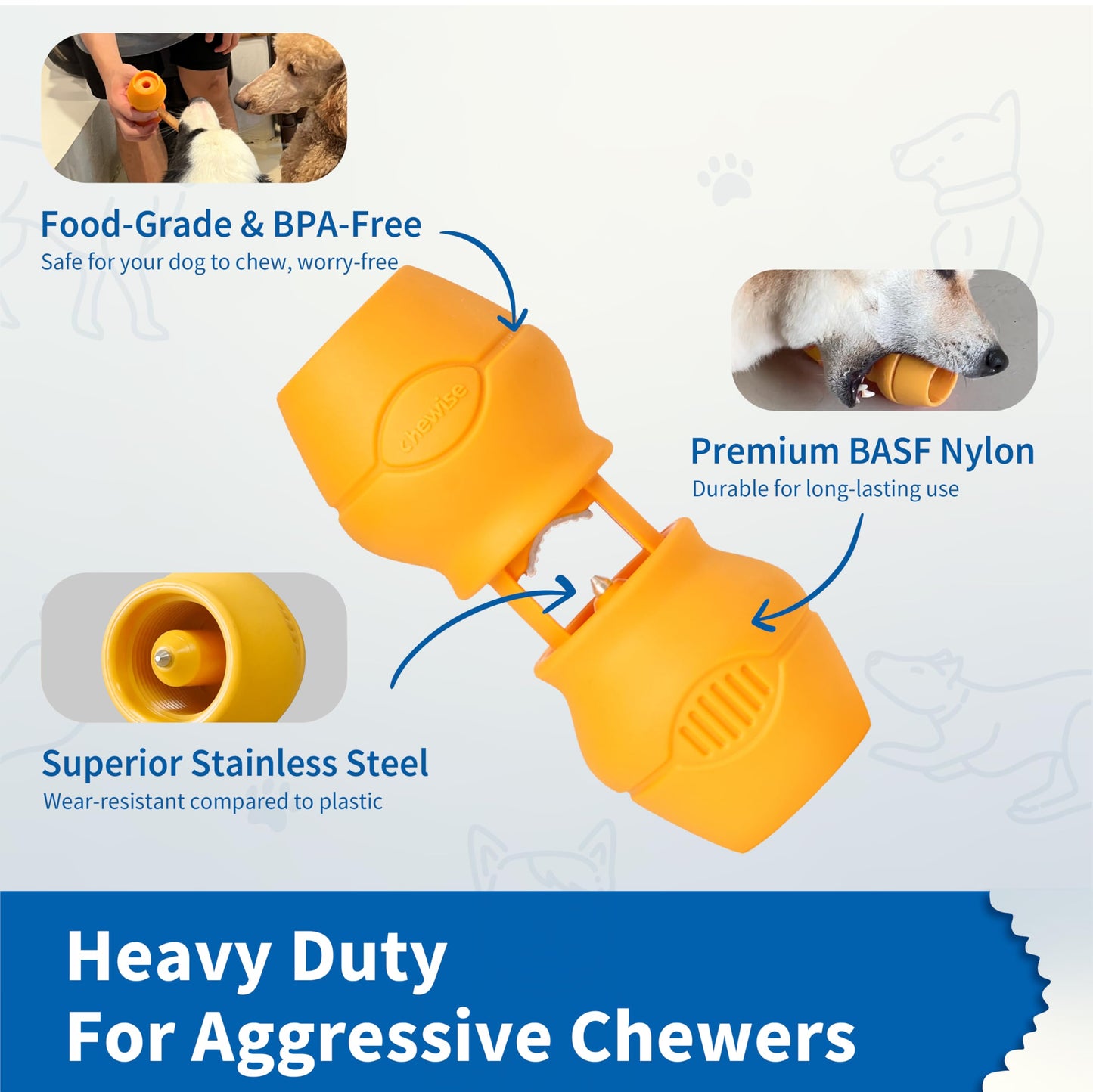 Chewise Soporte para Palitos Naturales de Toro para Perros, Uso rudo, diseño para prevenir el atragantamiento, Juguete para Mascotas Libre de BPA, Compatible con Varios tamaños y Razas