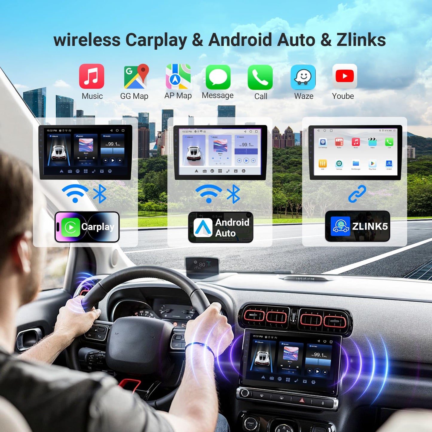Haudio 9" Wireless Double DIN Car Stereo with Bluetooth, Wireless CarPlay, Android Auto, WiFi 6, 1280 * 720 HD Touchscreen, 4+64GB Storage,Backup Camera, GPS，Pro Sound Quality, FM/Am