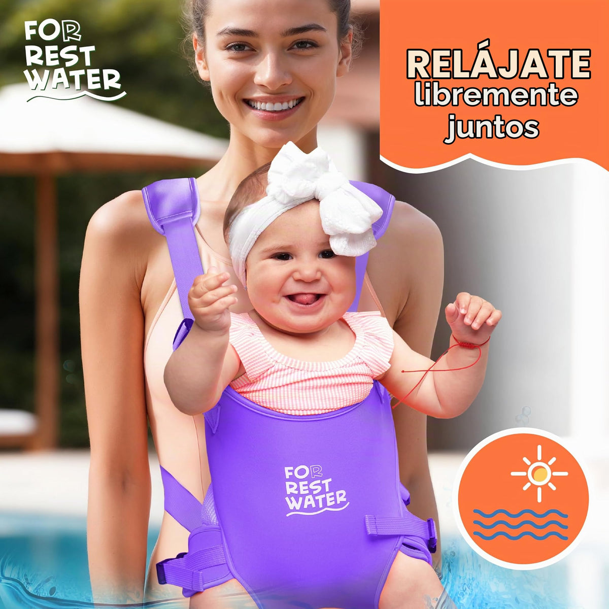 Portabebés para agua de descanso – Eslinga ergonómica de neopreno de alta calidad para diversión en agua y tierra cálida y segura (4-24 meses) – Arnés ajustable para bebés y niños pequeños