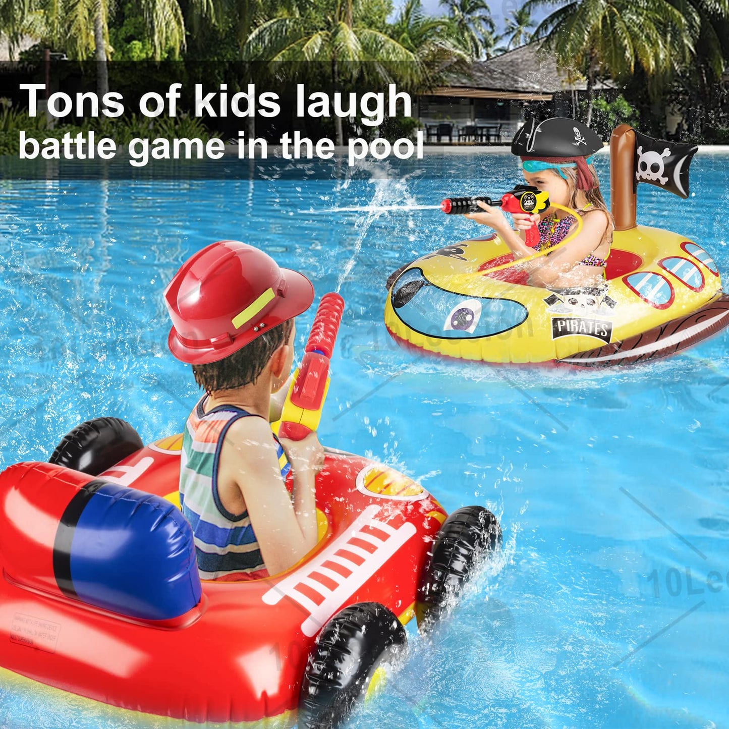 Flotadores de Piscina para Niños Camión de Bomberos con Pistola de Agua