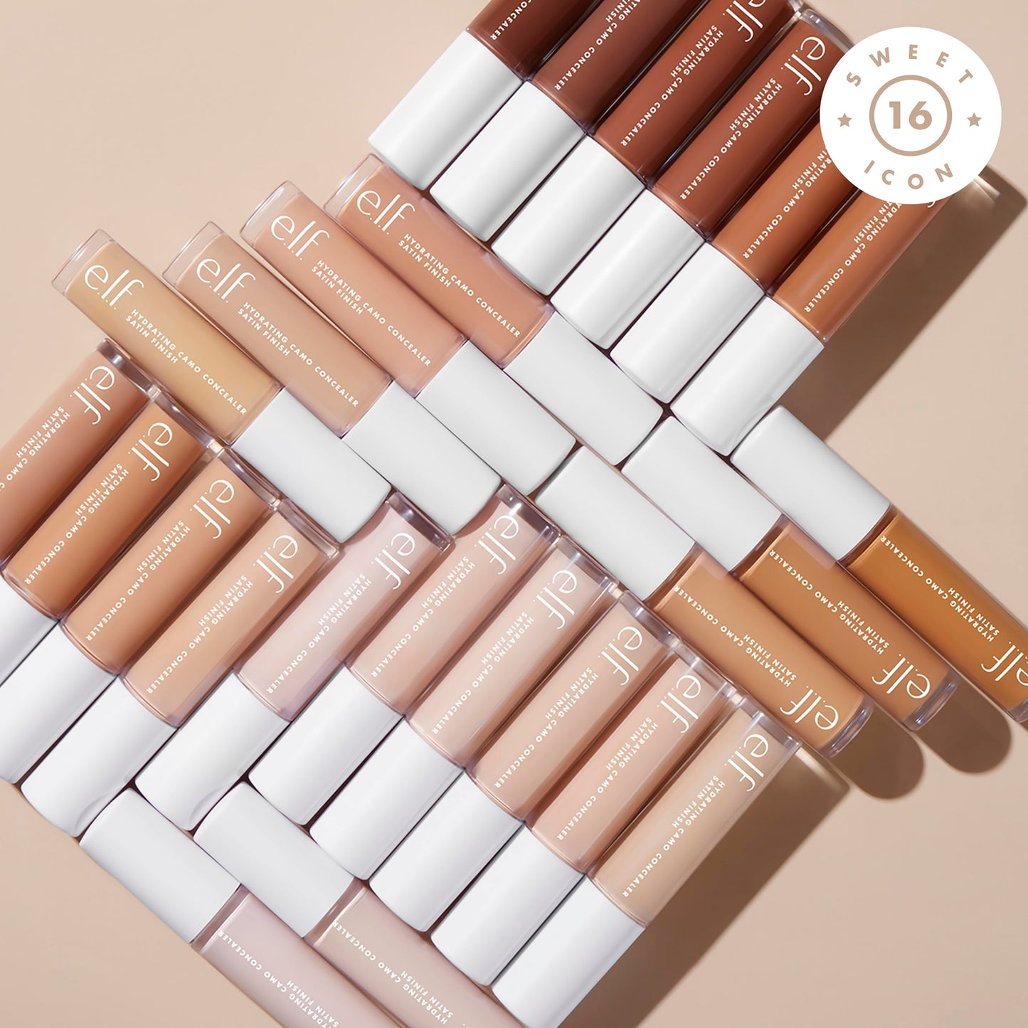 elf, Corrector de camuflaje hidratante, Ligero, Cobertura completa, Larga duración, Oculta, Corrige, Cubre, Hidrata, Destaca, Arena media, Acabado satinado, 25 tonos, Uso durante todo el día, 0.20 Fl