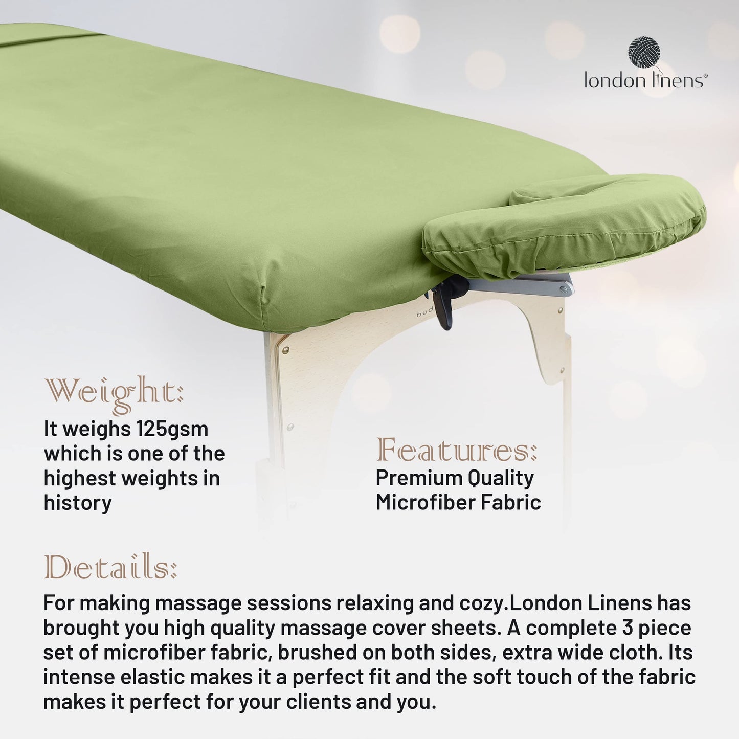 London Linens Soft Microfiber Massage Table Sheets Set 3 Piece Set - Includes Massage Table Cover, Massage Fitted Sheet, and Massage Face Rest Cover (Sage Green)