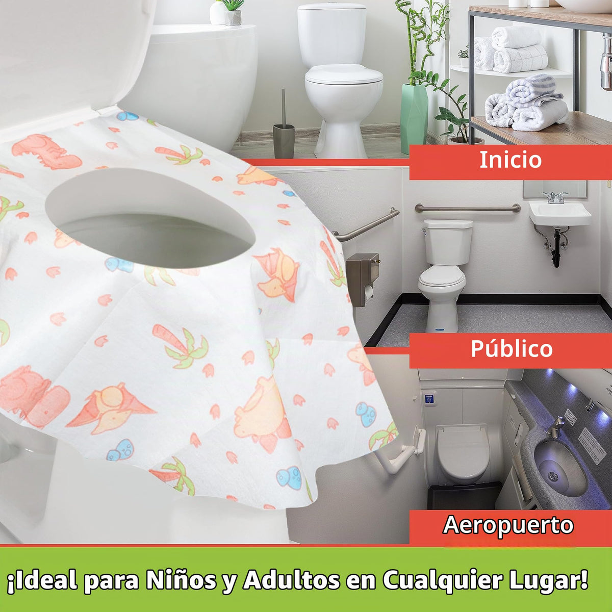 POTTY SHIELDS Funda de inodoro impermeable XL para niños y adultos, portátil e individualmente envuelta para viajes, dinosaurios (20 unidades)
