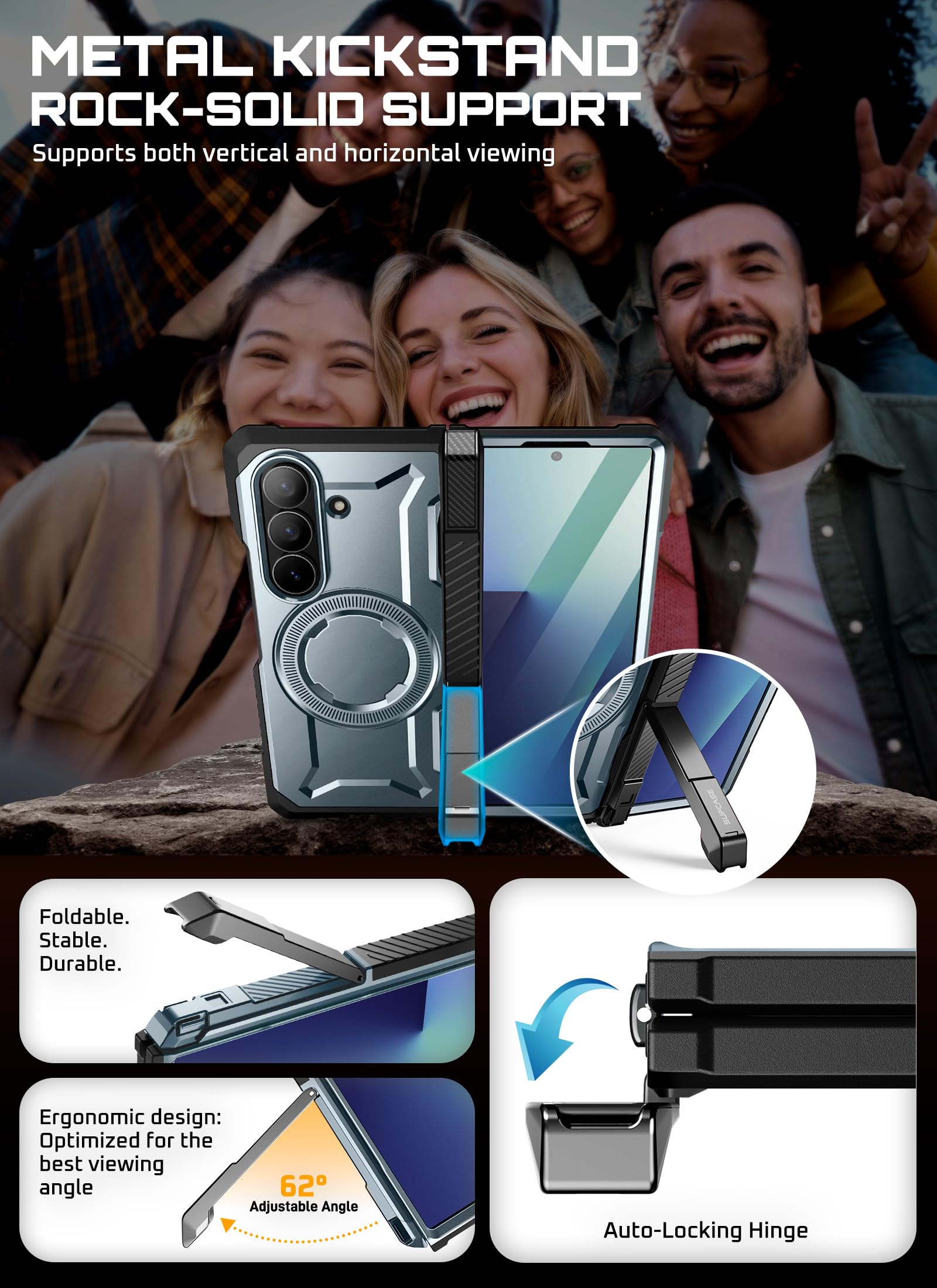 Funda Magnética SUPCASE Azul con Protección Militar y Vidrio Templado para Samsung Galaxy ZFold 7