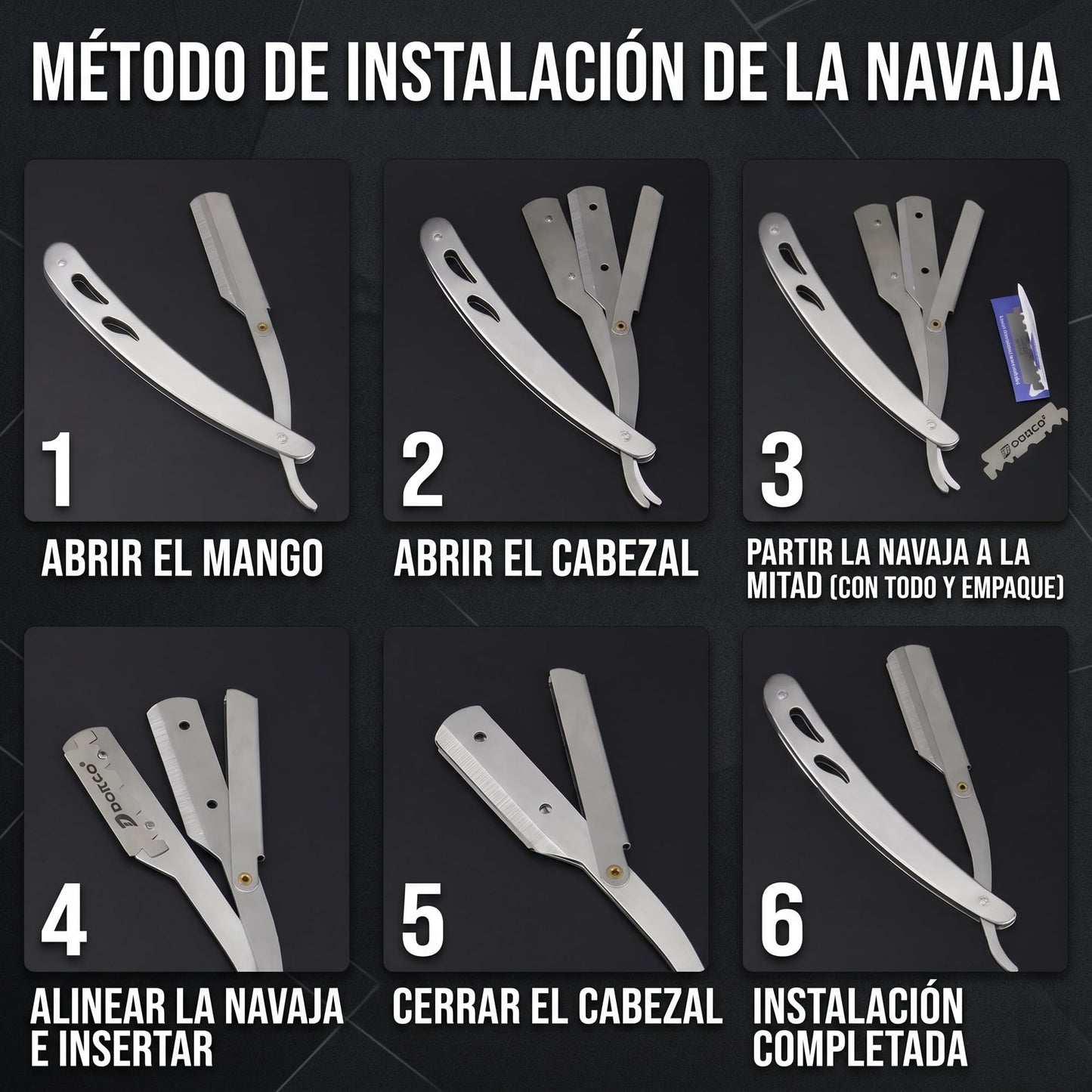 KIWOP Navajas para Afeitar de Barbero con 60 Cuchillas, Portanavajas