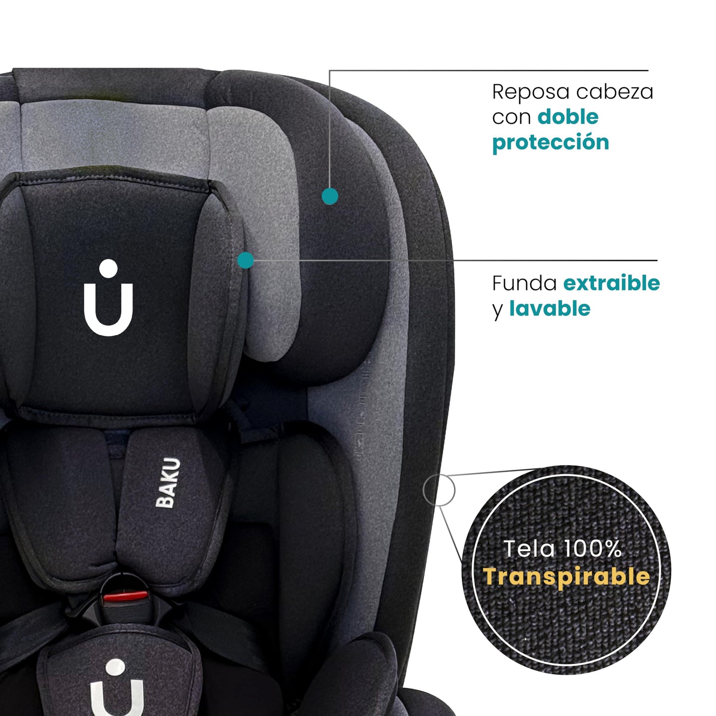 Amulay Autoasiento Baku 360° ISOFIX i-Size, 0 a 12 Años, Gris
