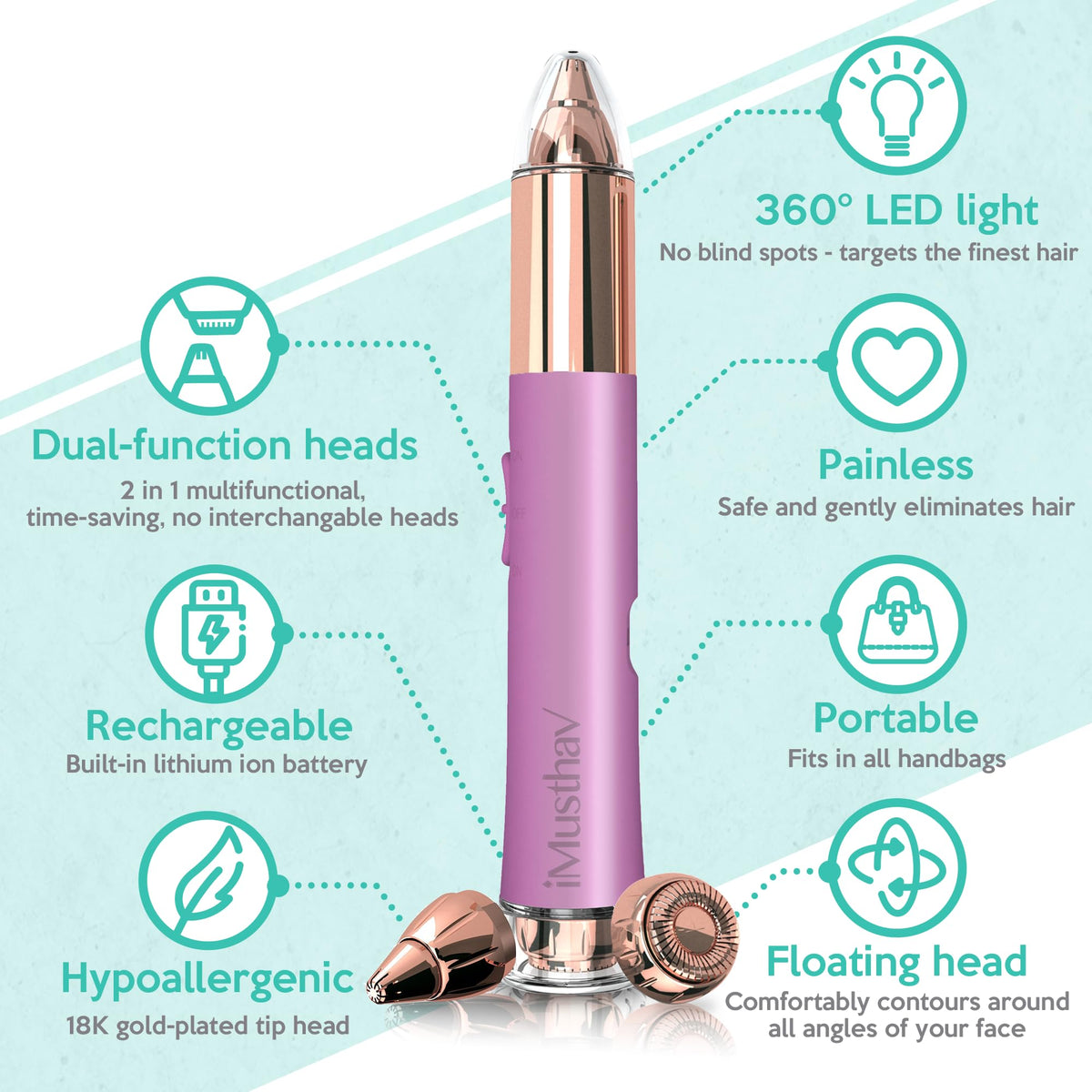 Removedor 2‑en‑1 de Vello para Cejas y Facial para Mujer, Indoloro Flawless