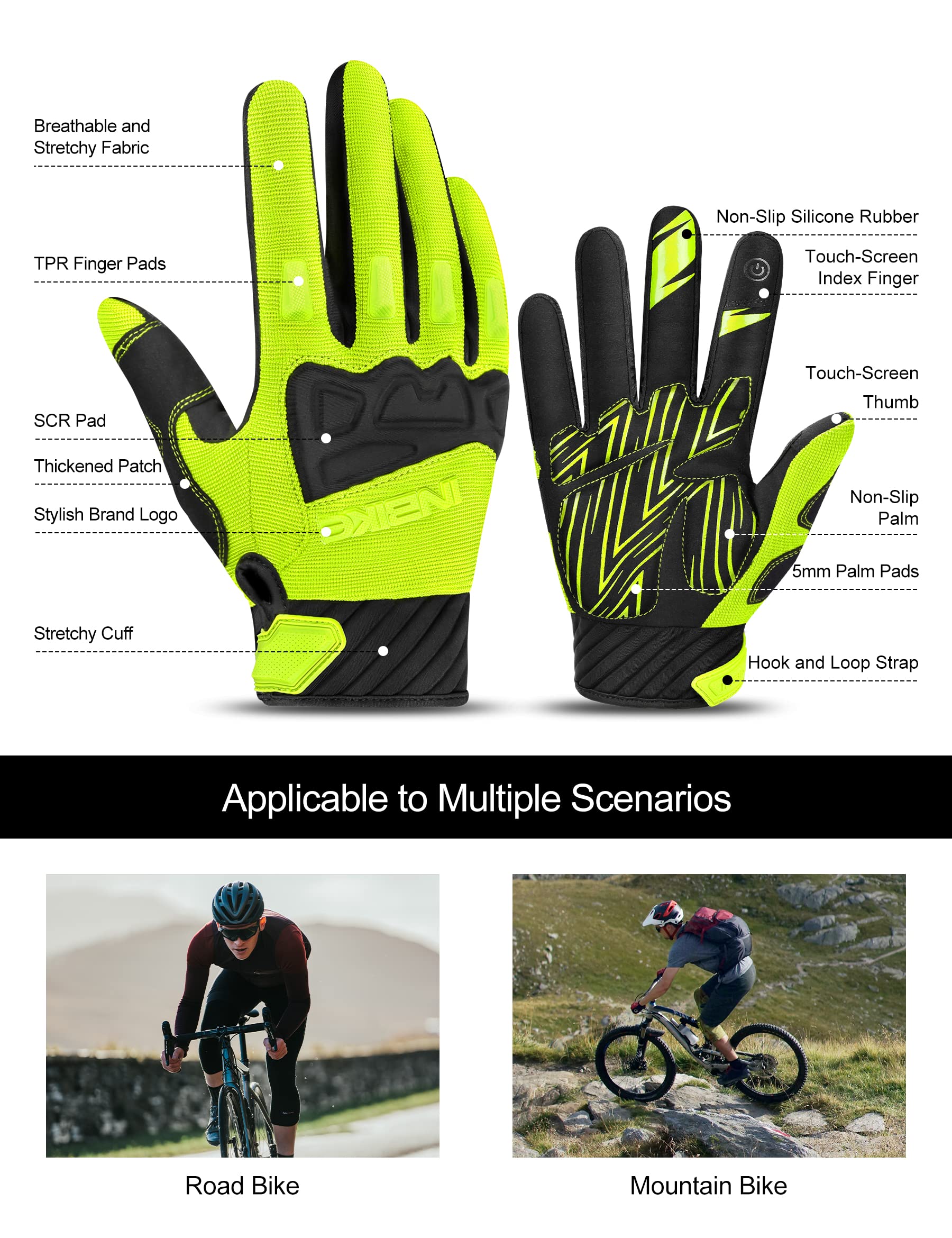 INBIKE - Guantes de bicicleta de montaña para hombre, protectores de nudillos, acolchados para hombre, transpirables, para MTB, motocross, carreras, Dirtbike