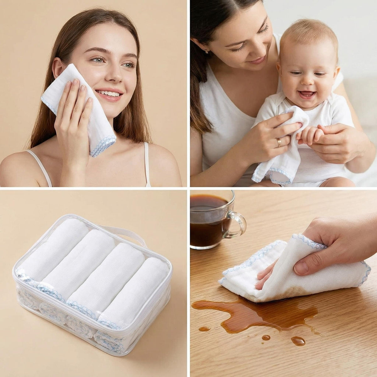 Yaosan- Paños faciales reutilizables: Paños faciales de muselina de algodón suave para una limpieza suave y la eliminación del maquillaje.