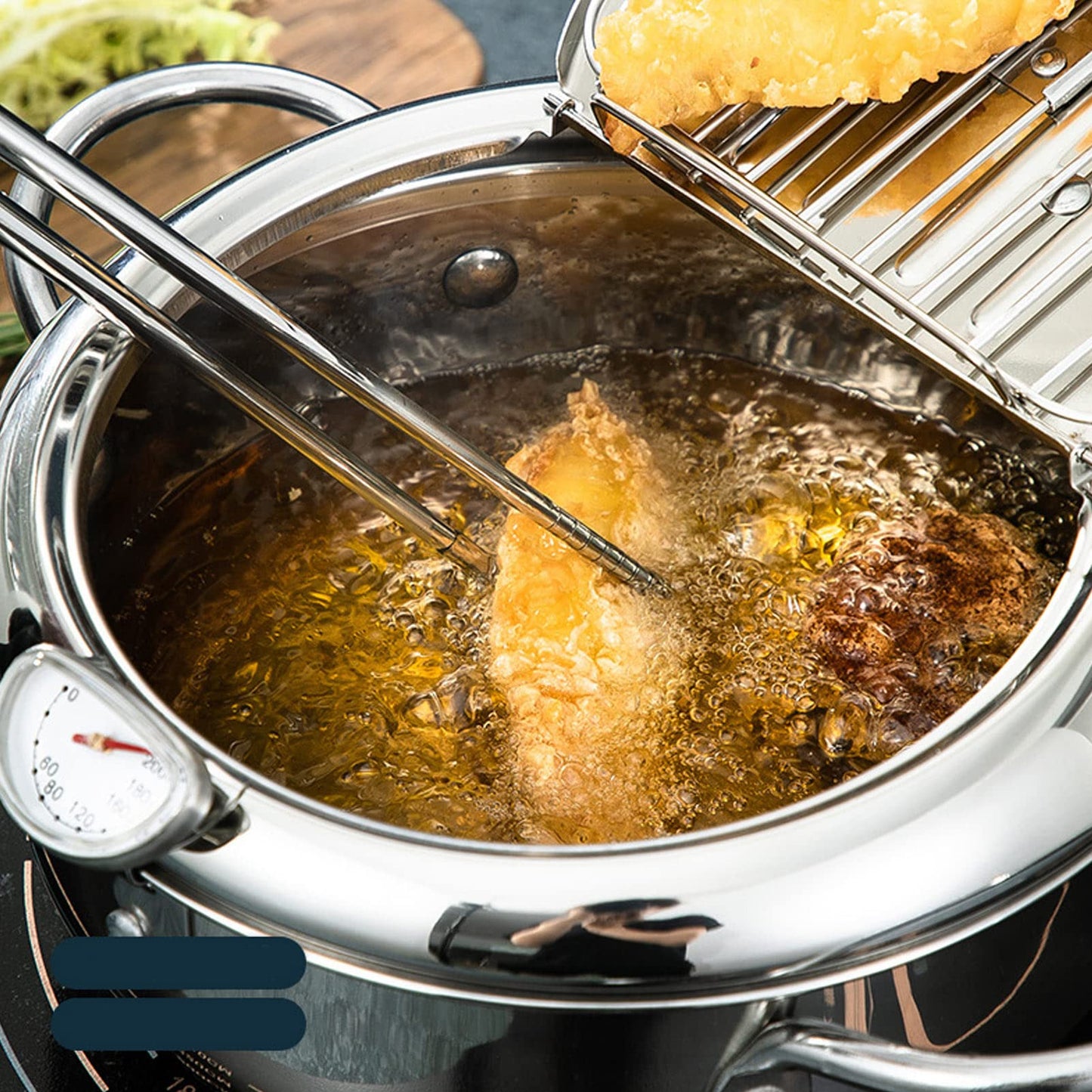 Olla Japonés para Freír Tempura Acero Inoxidable Retención de Calor 3,4 L