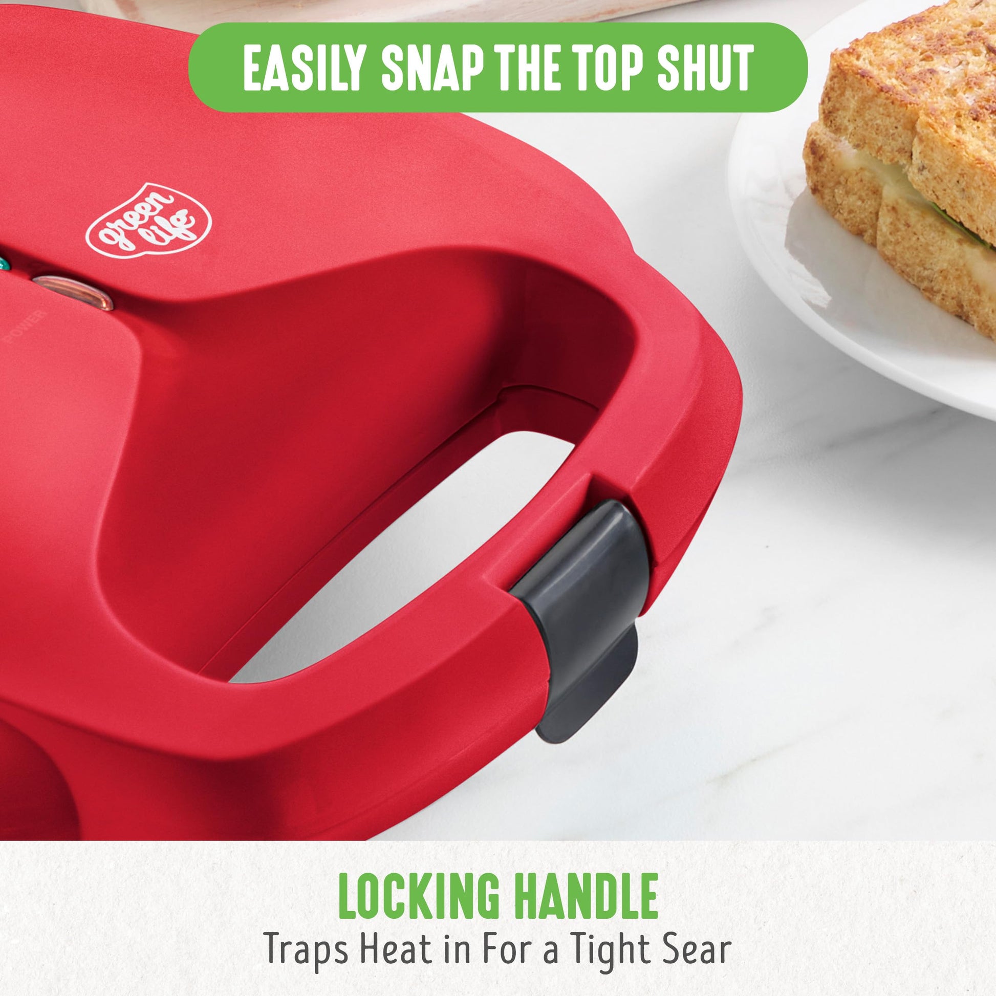 GreenLife Pro - Parrilla eléctrica Panini Press y sandwichera, placas antiadherentes de cerámica saludables, luz indicadora fácil, sin PFAS, rojo