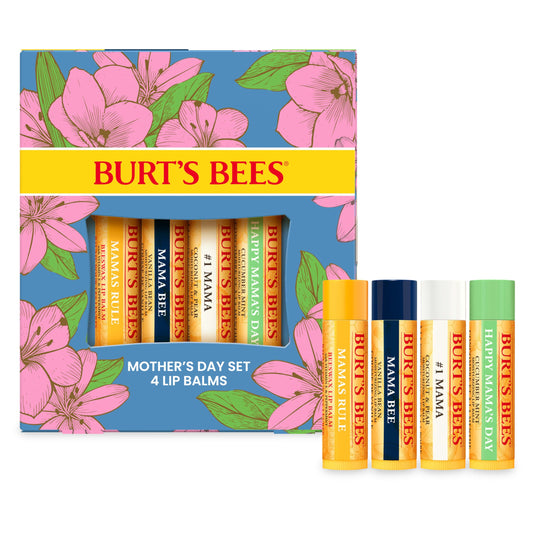 Burt's Bees Lip Balm Spring Gifts, Nourishing Lip Care for All Day Hydration, Balm Bouquet Set - Beeswax, Vanilla Bean, Cucumber Mint & Coconut and Pear, 4 Pack (Packaging May Vary)