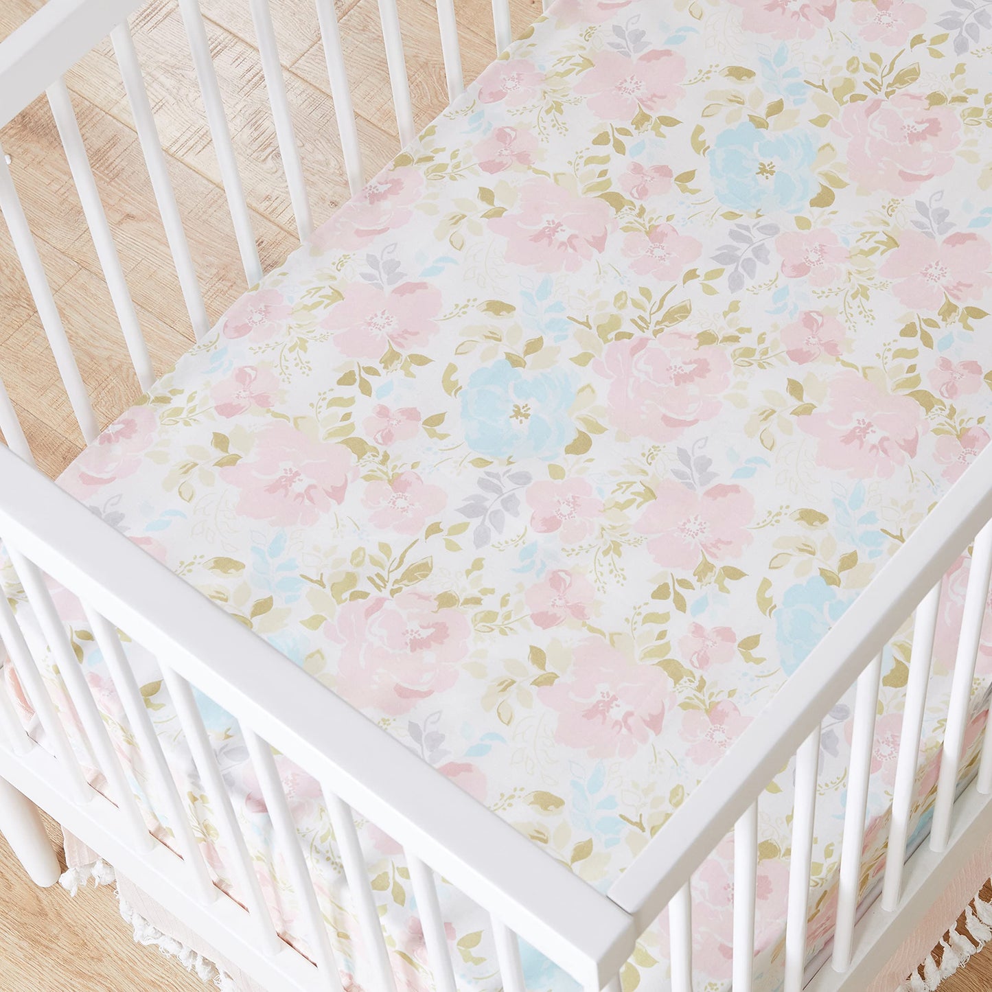 Levtex Baby Nest & Nod Amelia - Juego de ropa de cama de 3 piezas, algodón, color rosa (colcha, volante, sábana bajera para cuna)