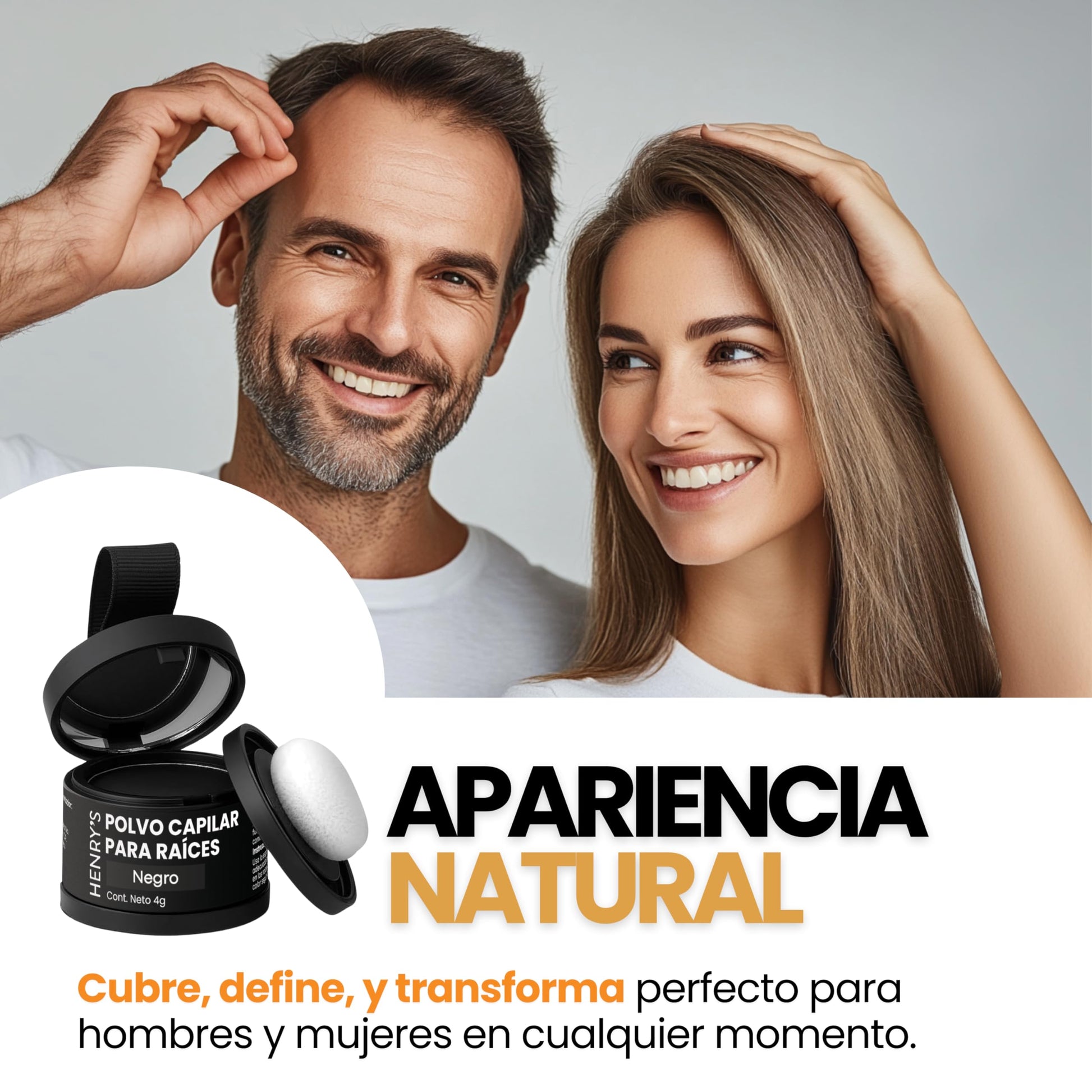 Henrys Polvo para Retocar Raíces Negro, Rellena Zonas Escasas, Define la Línea del Cabello y Cubre el Crecimiento de Raíces al Instante y en Cualquier Momento, Fibras Capilares Hairline Powder. Calvicie, Caida de Cabello o falta de Volumen para Mujer y Ho