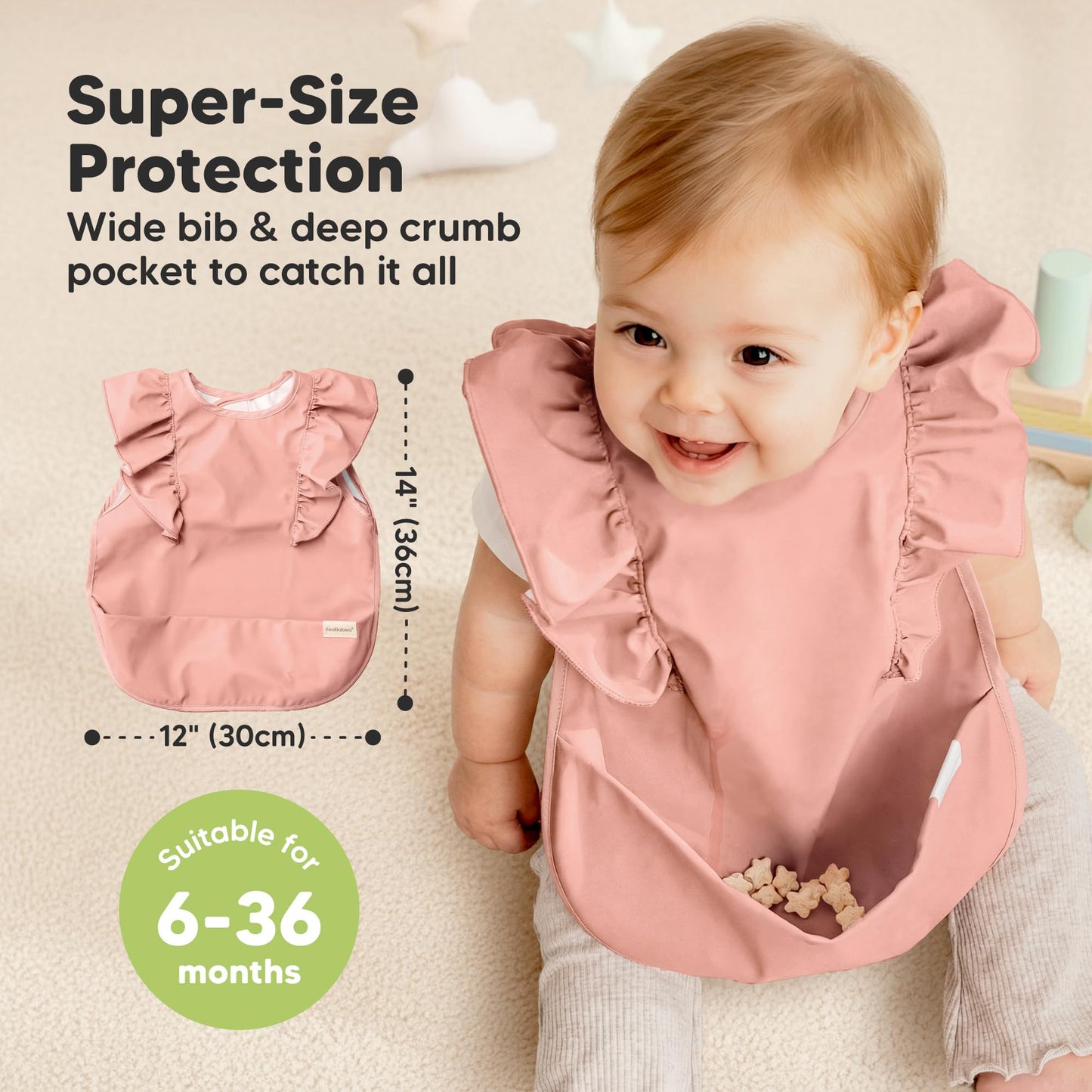 KeaBabies - Baberos impermeables para bebé niña, niño, paquete de 2 baberos ligeros y grandes para comer, colectores de alimentos portátiles, esenciales de alimentación para bebés de 6 a 12 meses