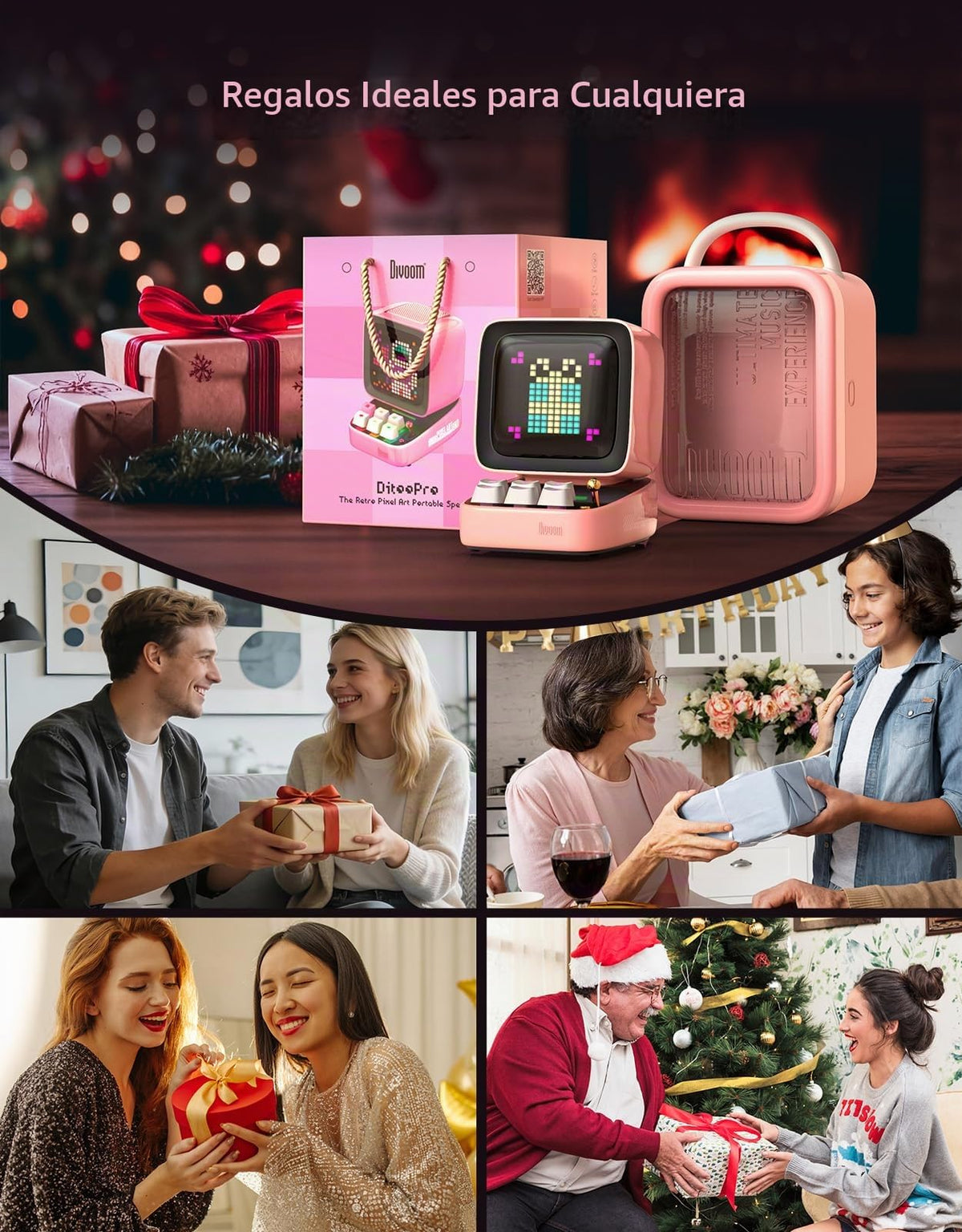 Altavoz Bluetooth Pixel Art Divoom Ditoo Rosa con Pantalla LED RGB y Teclado Mecánico