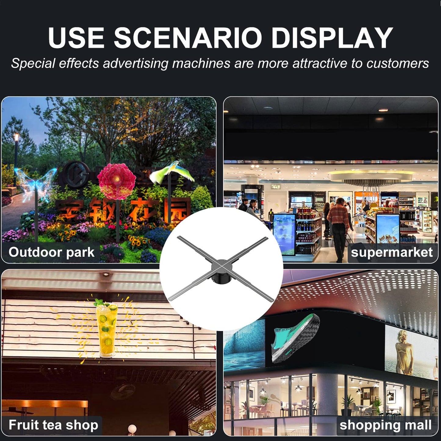 Ventilador de Holograma 3D Sxhlseller Ultra HD 2000 X 1444 LED con WiFi y Sonido para Publicidad