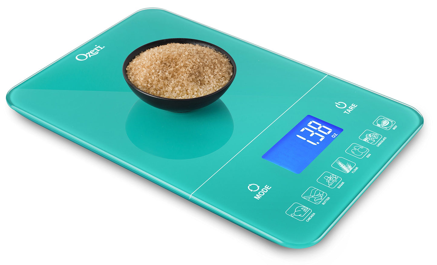Balanza de cocina digital Ozeri Touch III con 22 lb (10 kg) de capacidad y contador de calorías, hecha de vidrio templado