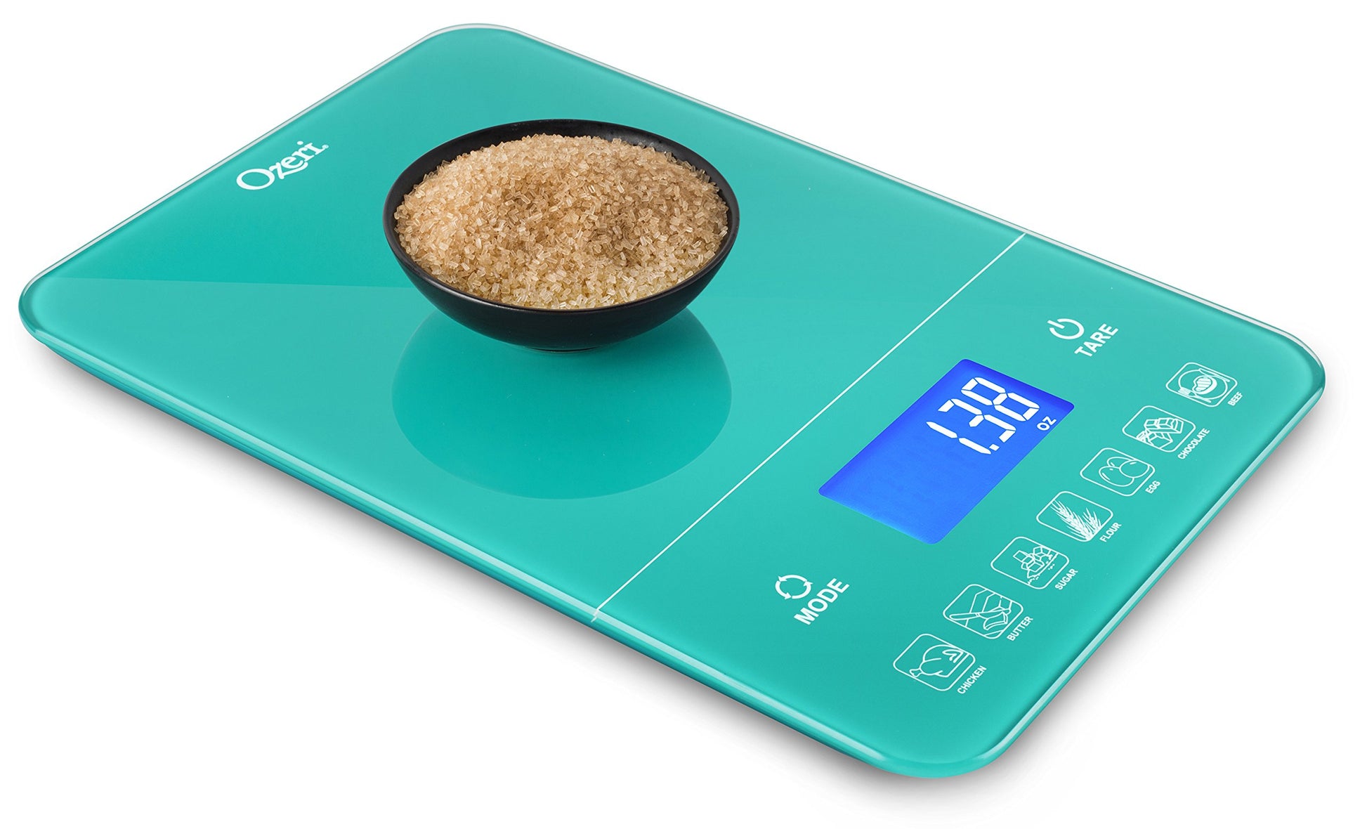 Balanza de cocina digital Ozeri Touch III con 22 lb (10 kg) de capacidad y contador de calorías, hecha de vidrio templado