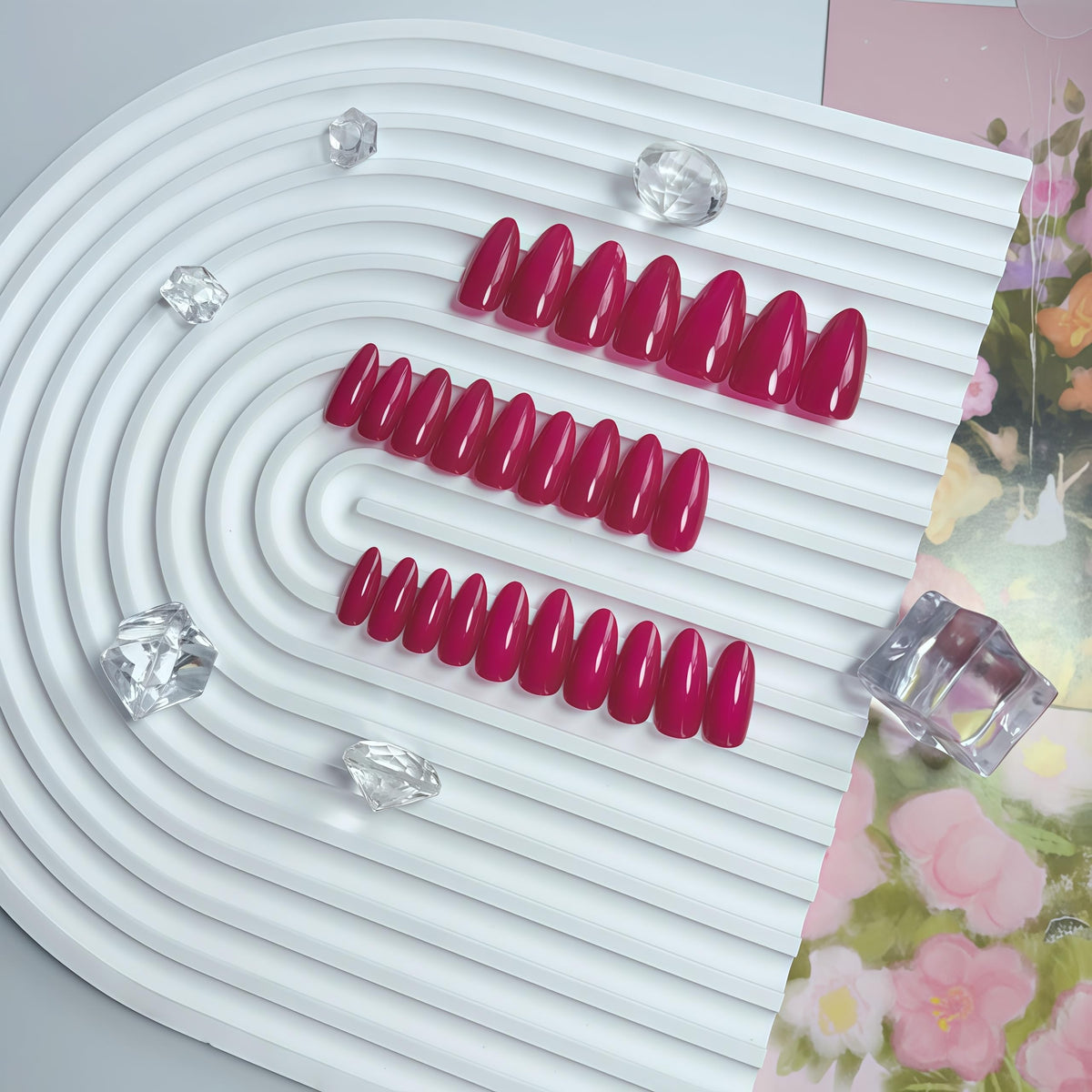 SXVME Uñas Postizas Rosa Intenso, Uñas Postizas De Neón Con Diseño De Ojo De Gato En Forma De Almendra Mediana, Uñas Postizas Cortas Con Brillantina Y Pegamento, Uñas Postizas Acrílicas Gruesas, Uñas