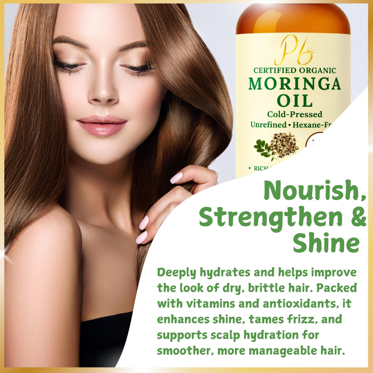 Pomberries Aceite De Moringa – 100% Puro, Prensado En Frío Y Sin Refinar – Aceite De Semilla De Moringa Para Rostro, Piel, Cabello Y Cuerpo – Hidratante, Antiedad – Botella De Vidrio Ámbar De 118 Ml(4