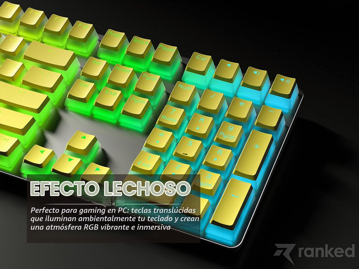 Teclas PBT Ranked Amarillo Diseño Translúcido ANSI para Teclado Mecánico RGB Juego