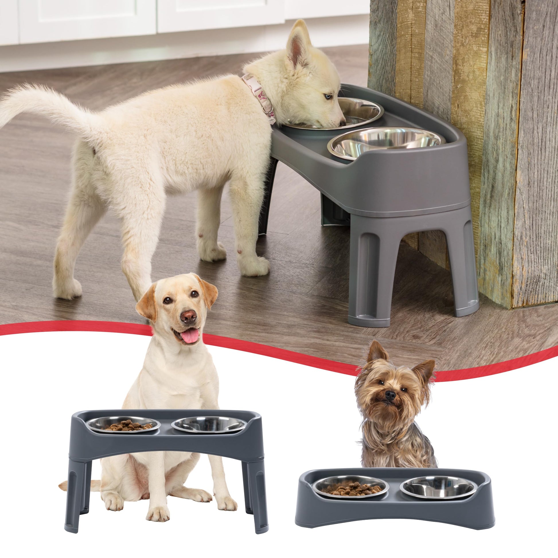 IRIS USA Comederos Elevados para Perros con 2 Cuencos de Acero Inoxidable de 1.9 L, Altura de 30.5 cm, Gris Oscuro