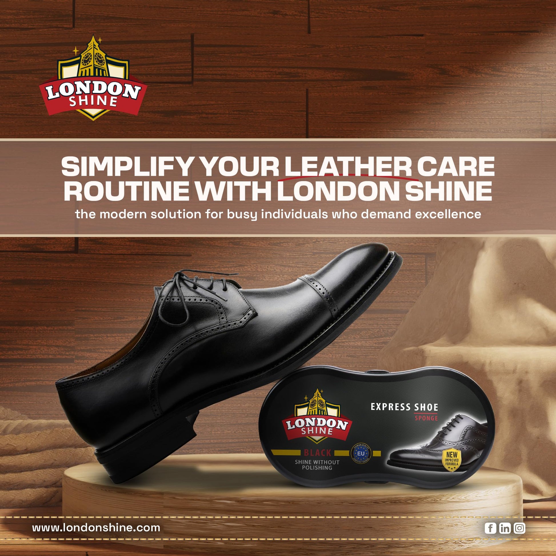 Express Shoe Shine Sponge | Instant Shoe Shiner | Cuidado de zapatos de piel, botas y accesorios de piel | Producto de cuidado de piel de primera calidad. Brillo de zapatos sin pulir., Negro -, 60