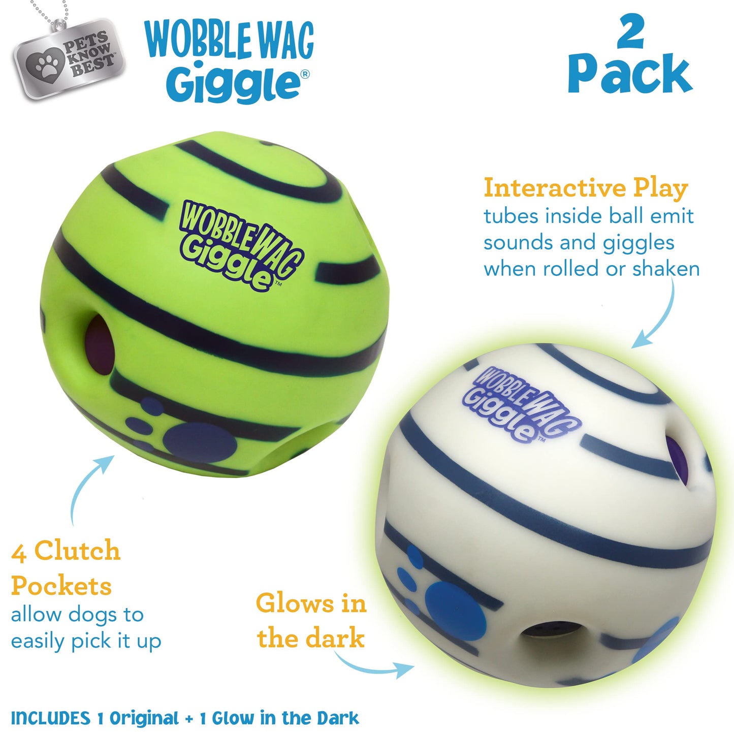 Juguetes Interactivos Wobble Wag Giggle Ball Paquete de 2 Verde Sonidos de Risita para Perros