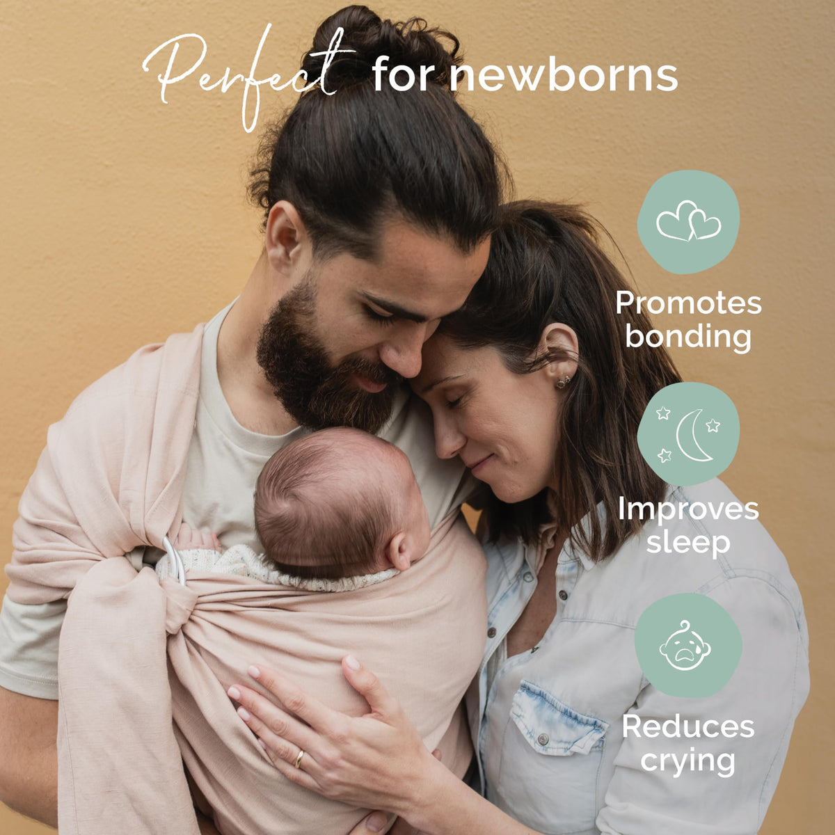 Boba Ring Sling Portabebés - Para recién nacidos hasta niños pequeños, ligero y transpirable, saludable para la cadera, carga frontal y en cadera, 3.6–15.9 kg (8–35 lbs) (Peonía)